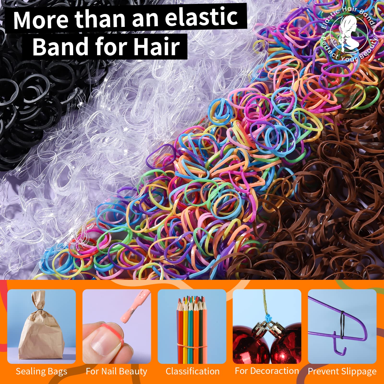 Teenitor Clear Elastic Hair Bands, 2000pcs Mini Hair Rubber Bands, Hair Ties, Soft Hair Elastics Ties, 2mm in Width and 30mm in Length