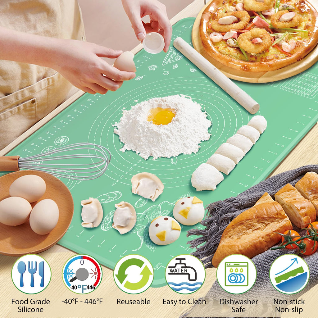 Silicone Baking Mat 24" x 16" Extra Thick Non-stick Pastry Mat with Measurements and Edge Heightening, Food Grade Silicone for Countertop Dough Rolling Making Bread, Cookies, Pizza, Fondant, Pasta