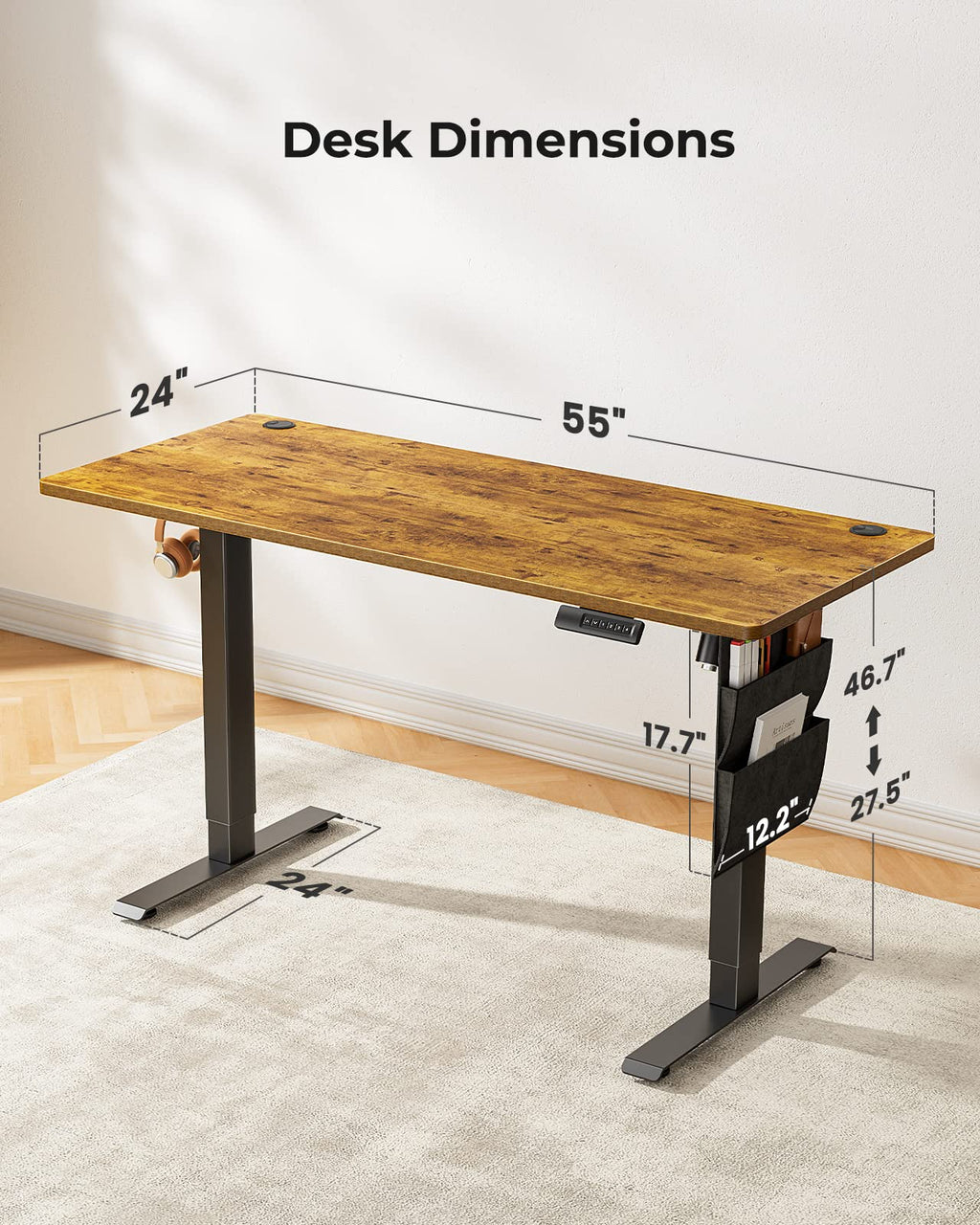 Marsail Standing Desk,Home Office Adjustable Heights Desk,Stand Up Desk,63x24 Inches Desktop Sit Stand Gaming Computer Desk for Study,Writing with 4 Memory Presets,Headphone Hook,Cable Organizer
