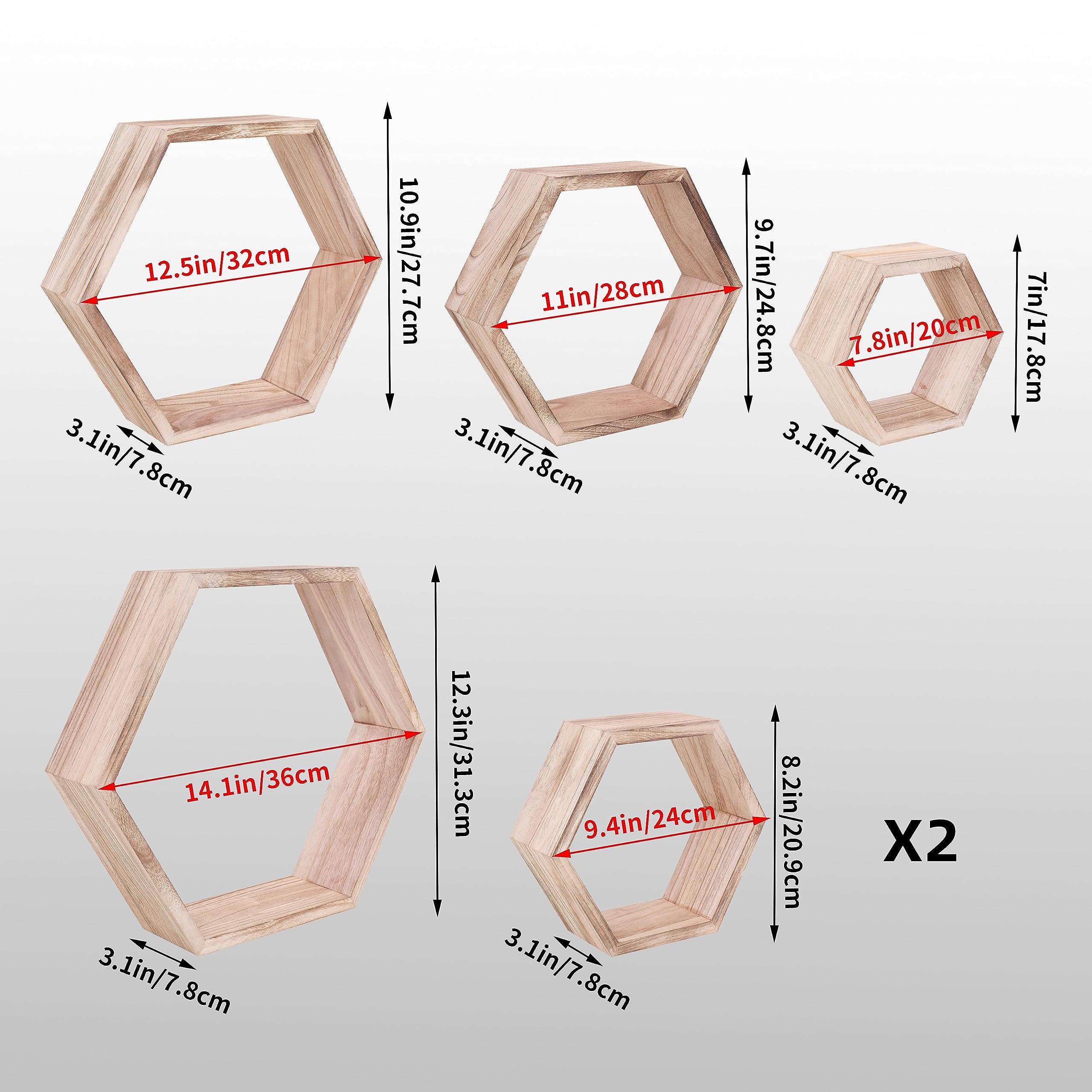 WONFUlity Hexagon Shelves for Wall Mounted, Wood Farmhouse Storage Honeycomb Floating Shelves for Wall Decor,Screws Anchors Included,5pc