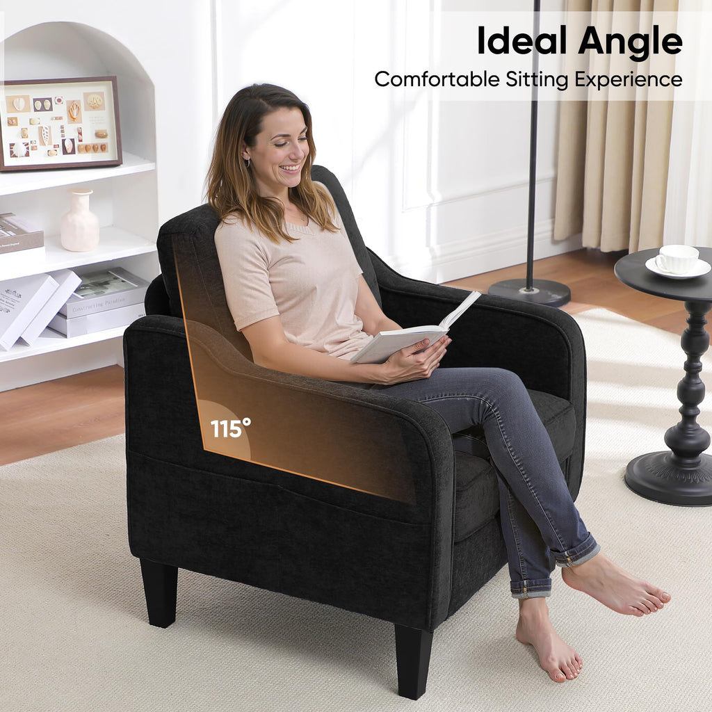 Accent Chair for Living Room, Mid Century Modern Reading Chair for Bedroom, Upholstered Armchair with Side Pockets, Comfy Single Sofa Side Chair for Office, Apartment, Small Room, Beige