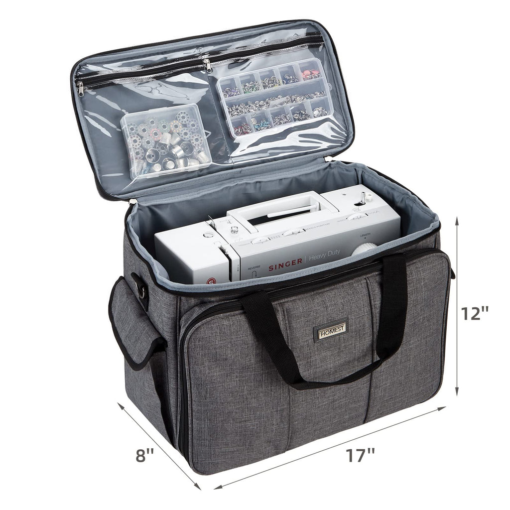 HOMEST Sewing Machine Carry Case, with Shoulder Strap and Front Pocket | Fits most standard Singer, Brother and Janome machines, with storage pockets for sewing accessories and tools, Floral