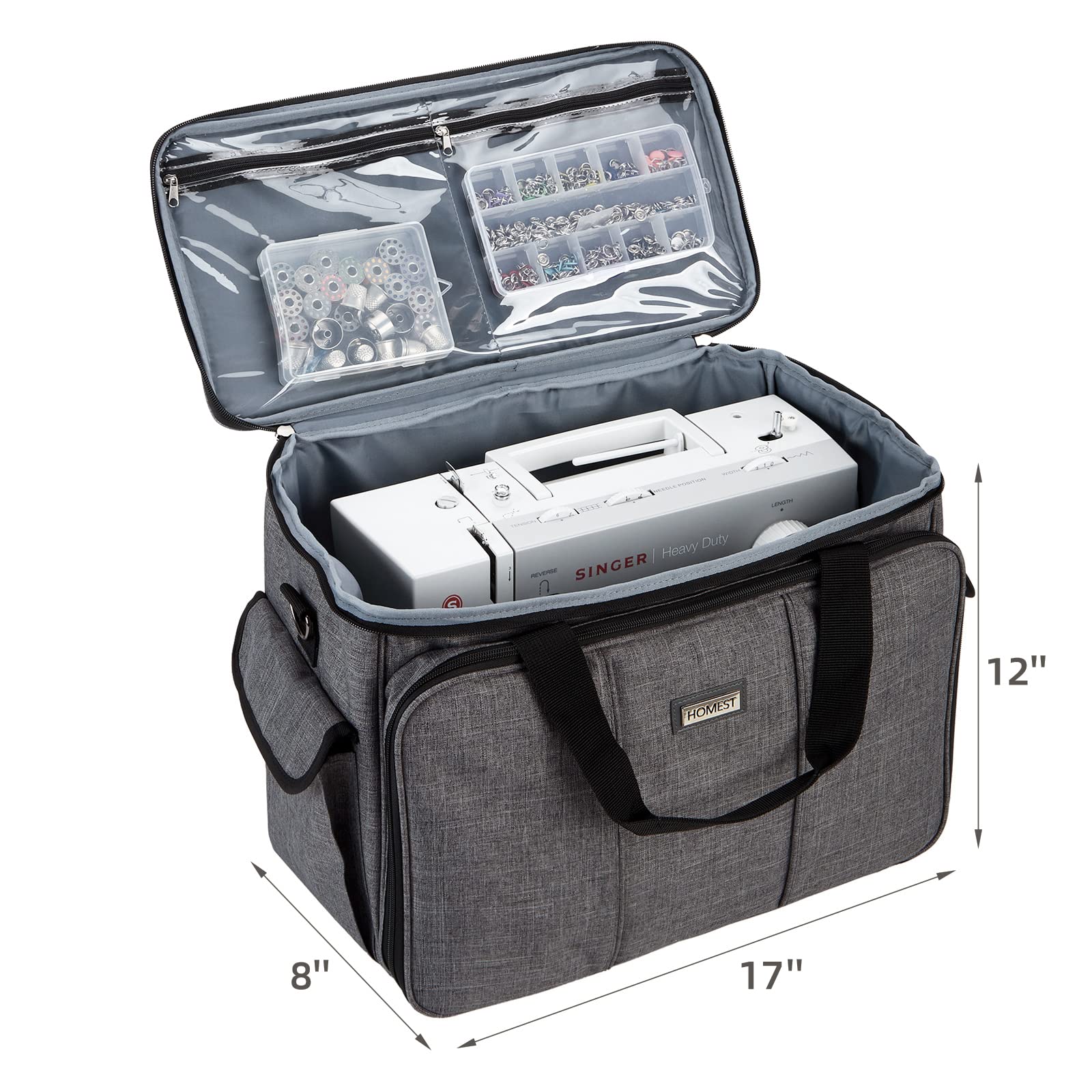 HOMEST Sewing Machine Carry Case, with Shoulder Strap and Front Pocket | Fits most standard Singer, Brother and Janome machines, with storage pockets for sewing accessories and tools, Floral