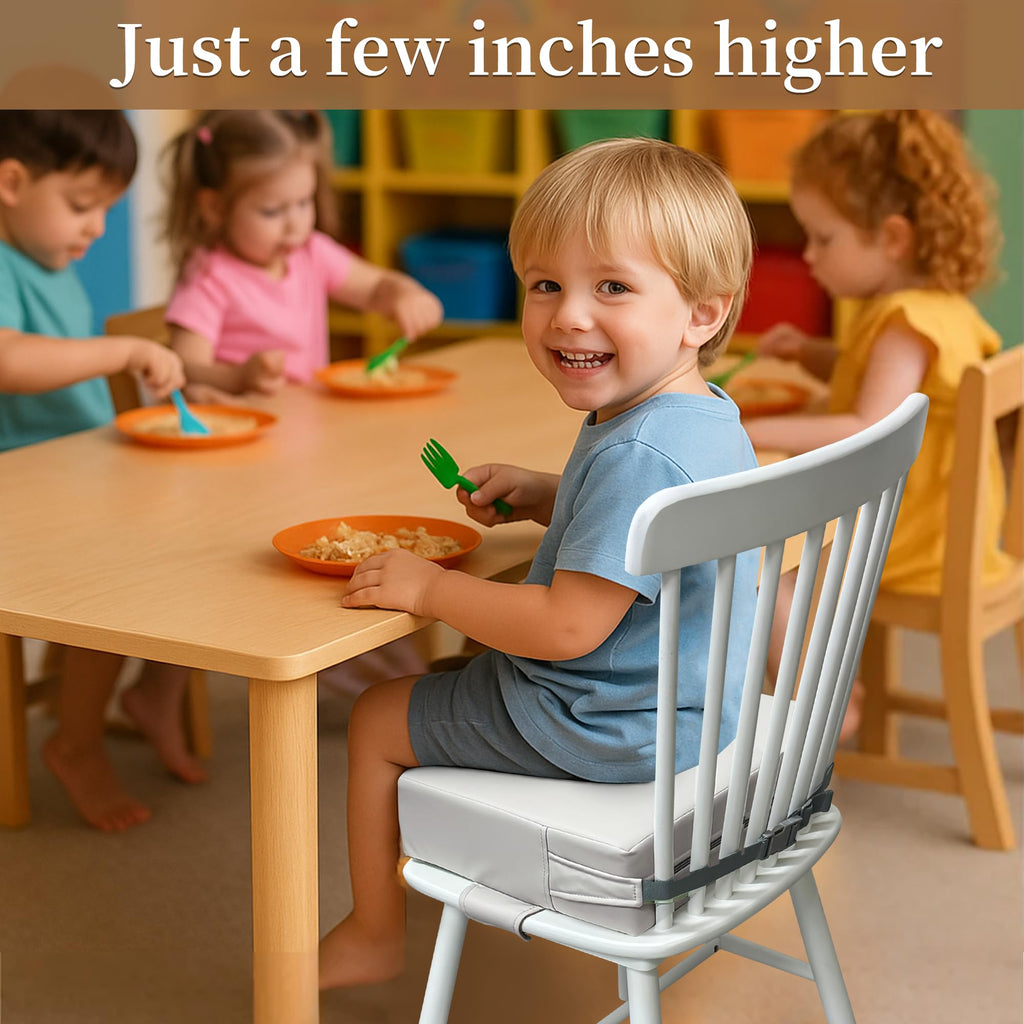 Toddler Booster Seat for Dining Table – PU Washable Cushion with Double Safe Straps, Non-Slip Bottom, Portable Travel Booster Seat for Toddlers (Dark Brown)