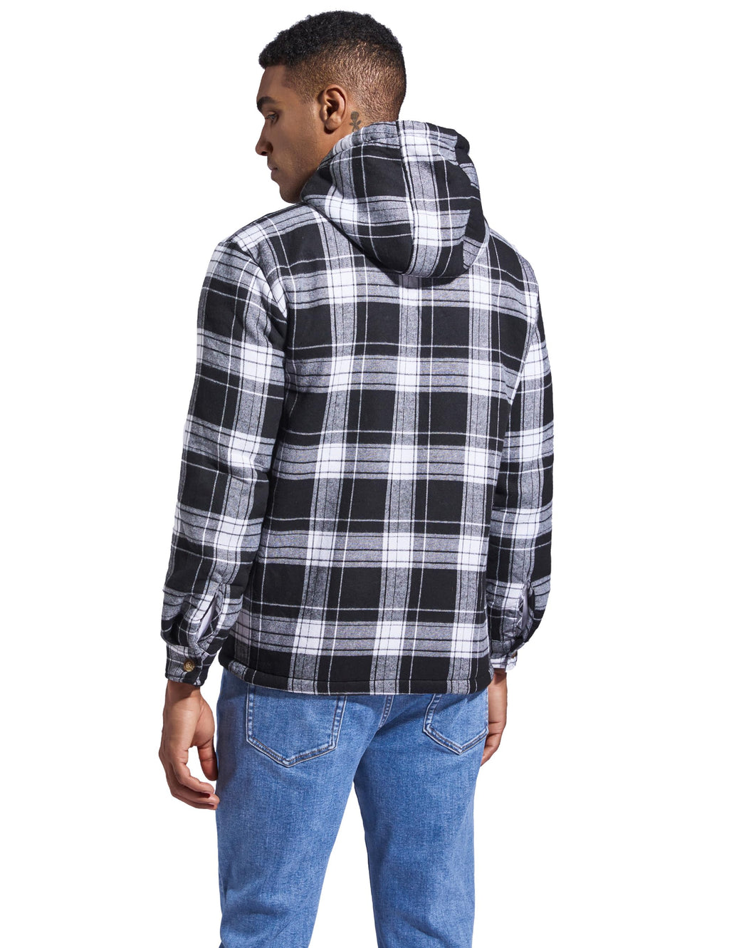 Men's Flannel Plaid Hooded Jackets Full Zip Sherpa Fleece Lined Hoodies Fashion Warm Coat