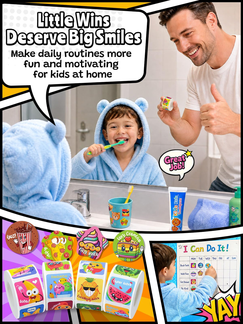 HORIECHALY 3 Rolls Scratch and Sniff Stickers for Kids, 600PCS Smelly Scented Stickers, Kid's Reward Sticker, Classroom Teacher Must Haves, School Supplies Incentives Christmas Children‘s Gift-1.57''