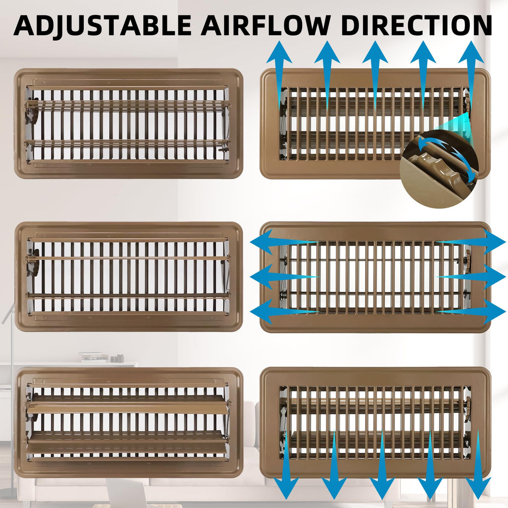 Floor Register 2x12 Inch Brown, Floor Vent Covers for Home Floor, Sidewall, Design with Adjustable Air Supply Lever Air Vent Deflectors, 2 Pack