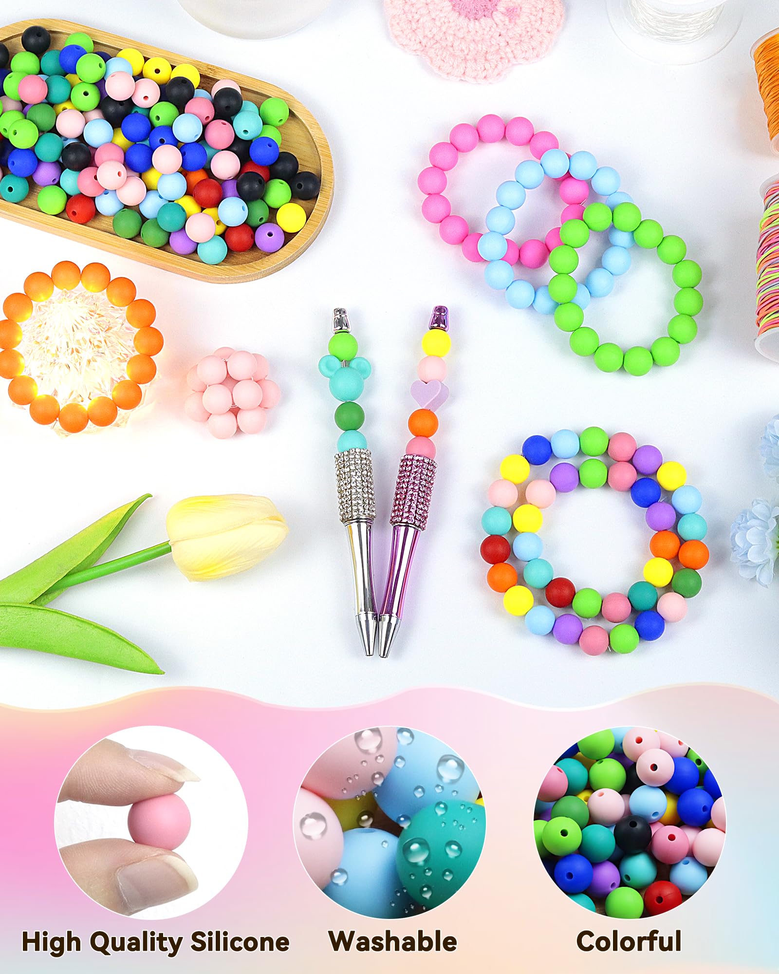 180PCS FIVEIZERO Silicone Beads – 30 Colors 12mm Round Rubber Beads Bulk for DIY Crafts, Keychain Accessories & Jewelry Making | Soft Silicone, Seamless Finish, Easy to String, Fade Resistant, Durable for Daily Use