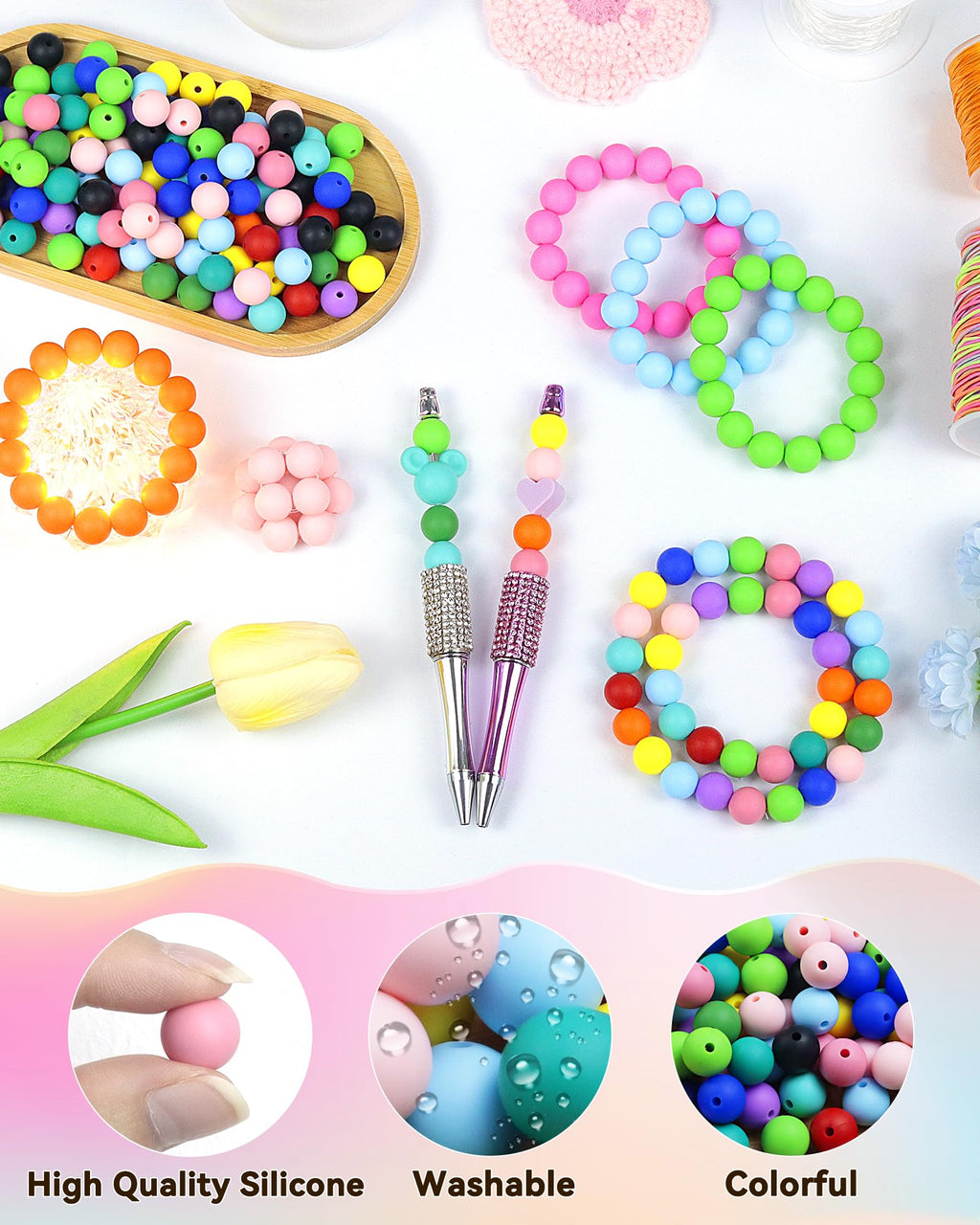 180PCS FIVEIZERO Silicone Beads – 30 Colors 12mm Round Rubber Beads Bulk for DIY Crafts, Keychain Accessories & Jewelry Making | Soft Silicone, Seamless Finish, Easy to String, Fade Resistant, Durable for Daily Use