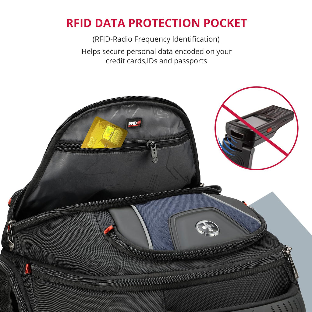 Swissdigital Design Travel Backpack for Women or Men, TSA Friendly USB Charging RFID Protection Business Carry on Bag Fits 15.6" Laptop Backpack Black | J14-BR