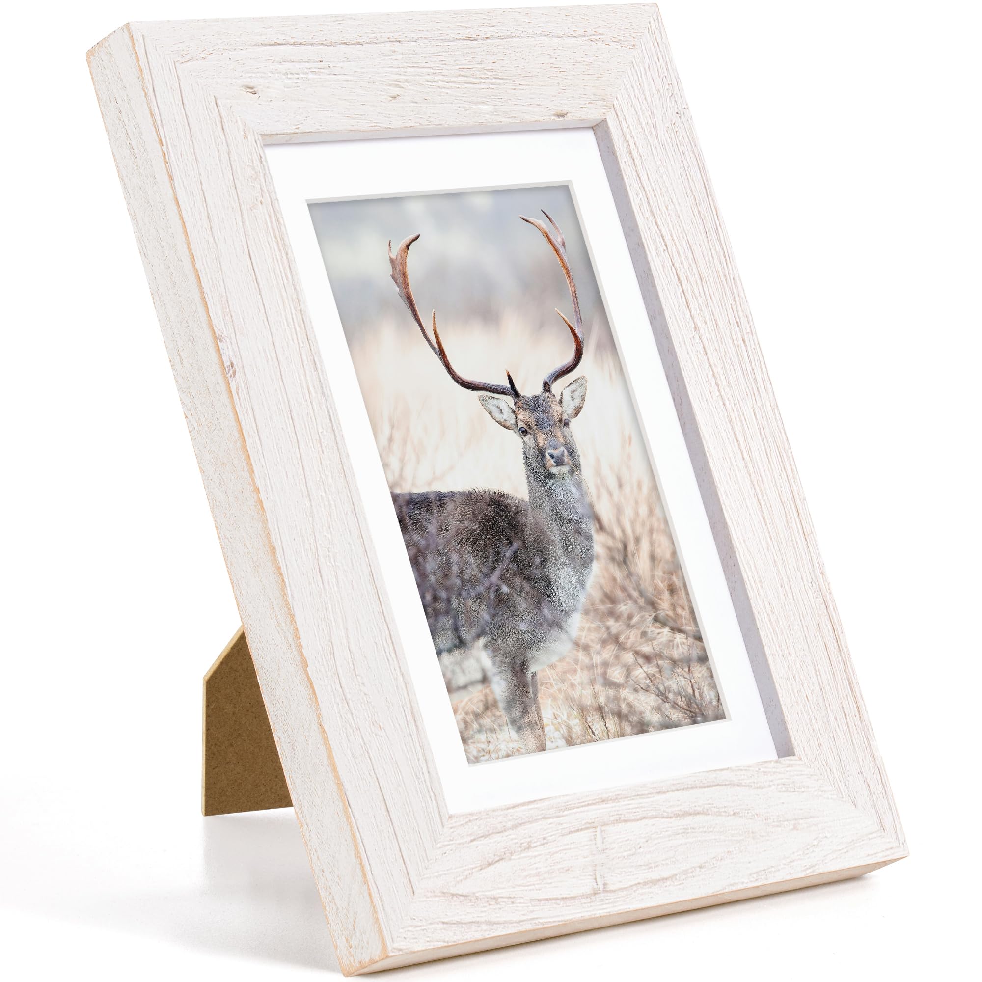 Fun Memories 5x7 Picture Frame with Mat for 4x6 Photo, Solid Elm Wood & Tempered Glass, Rustic Wall & Tabletop Display Frame, Grey, 1 Pack