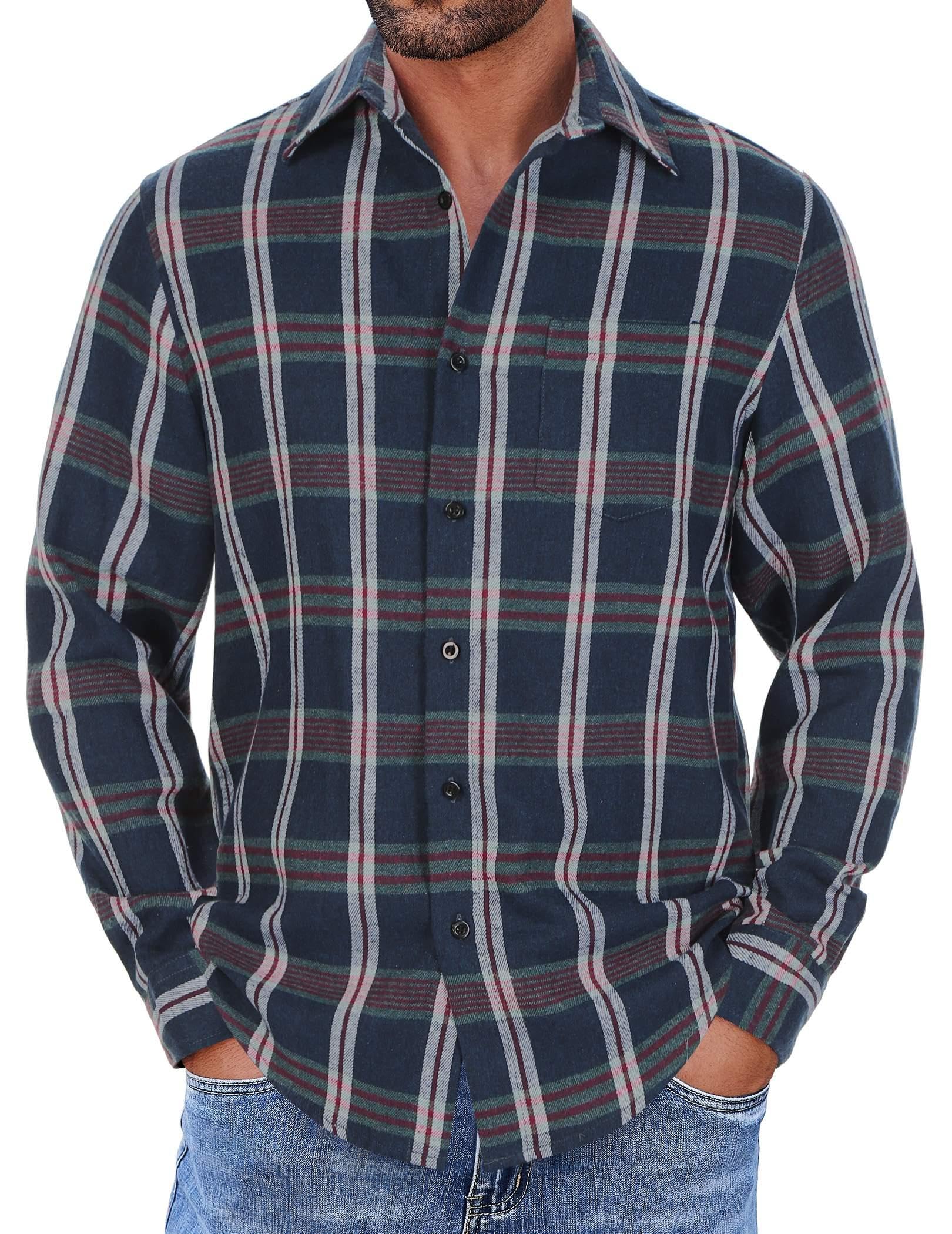 COOFANDY Mens Flannel Shirts Long Sleeve Button Down Shirt with Pocket Casual Shirts Work Shirts for Men