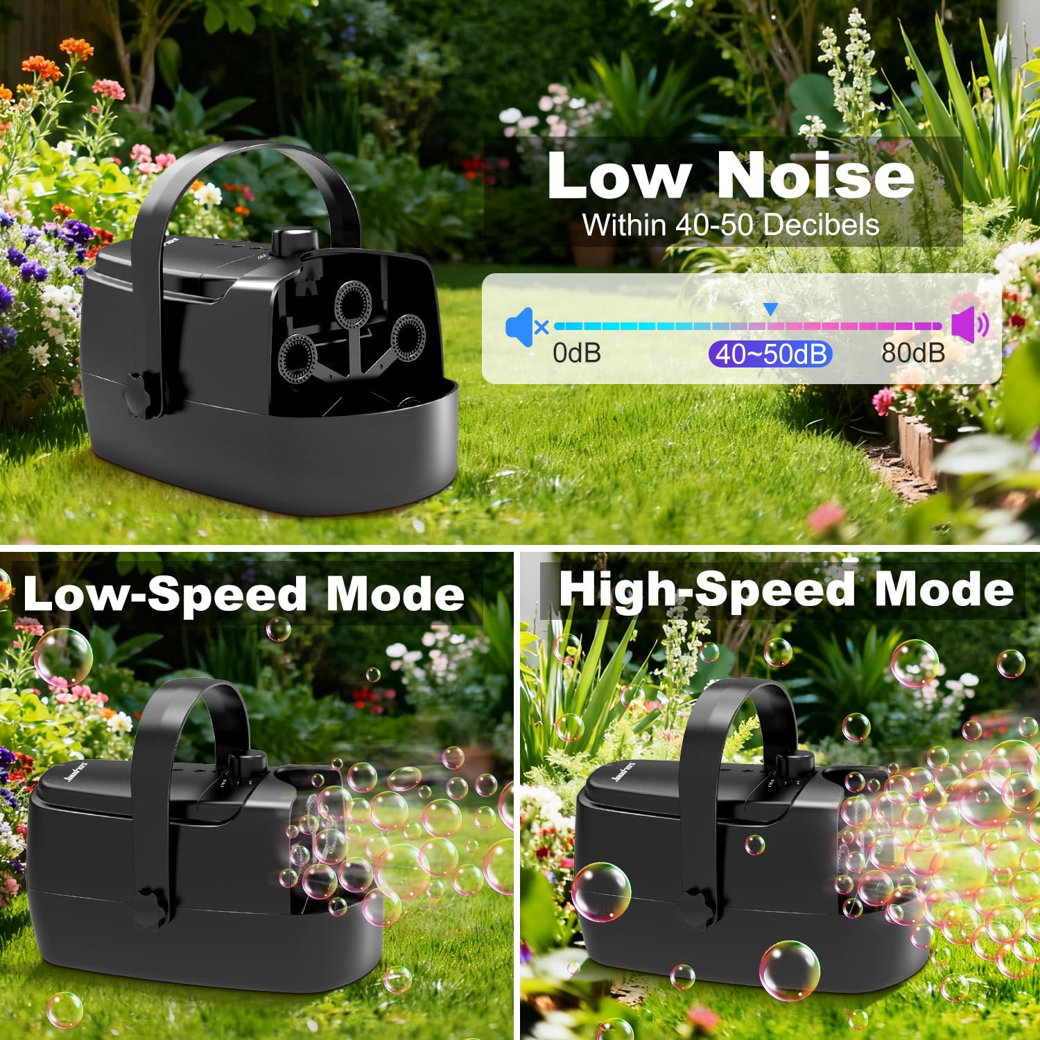 Zerhunt Durable Bubble Machine for Party: 3 Power Modes for Non-Stop Fun - 18000+ Bubbles Per Minute High Output 30 Mins Bubbles per Refill - Kids Safe Auto-Stop for Outdoor Backyard Birthday