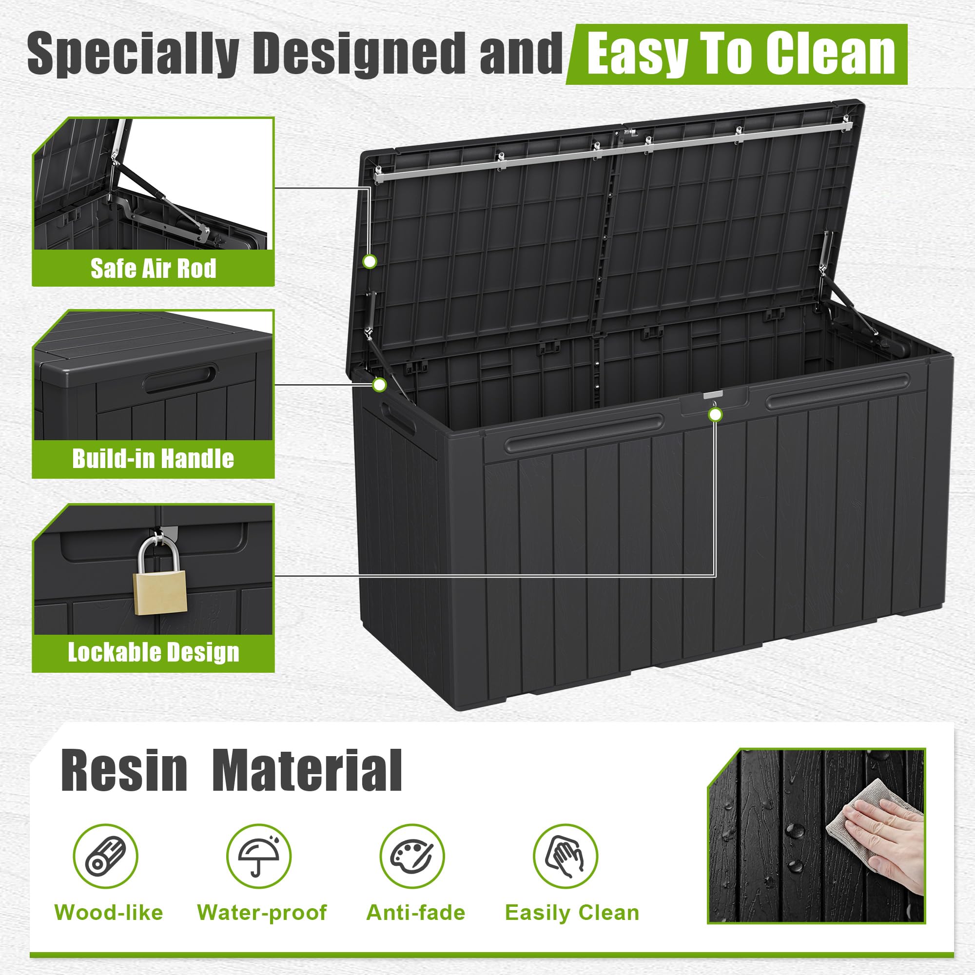 Flamaker Deck Box 30 Gallon, Waterproof Resin Small Storage Box with Lid, Outdoor Patio Furniture Cushion Garden Tool Organizer, Lockable Package Delivery Box for Porch Balcony (Black)