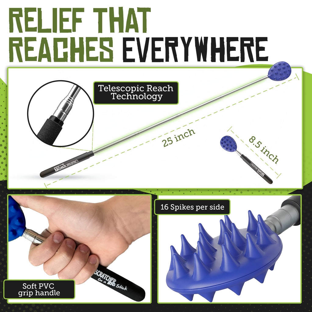 Cactus Scratcher Extendable Big Stick Back Scratcher - Extends 29" Long Double Sided Retractable Scratching Tool for Hand, Neck, Head, and Body - Universal Gift for Family, Pets, and Friends, Glow