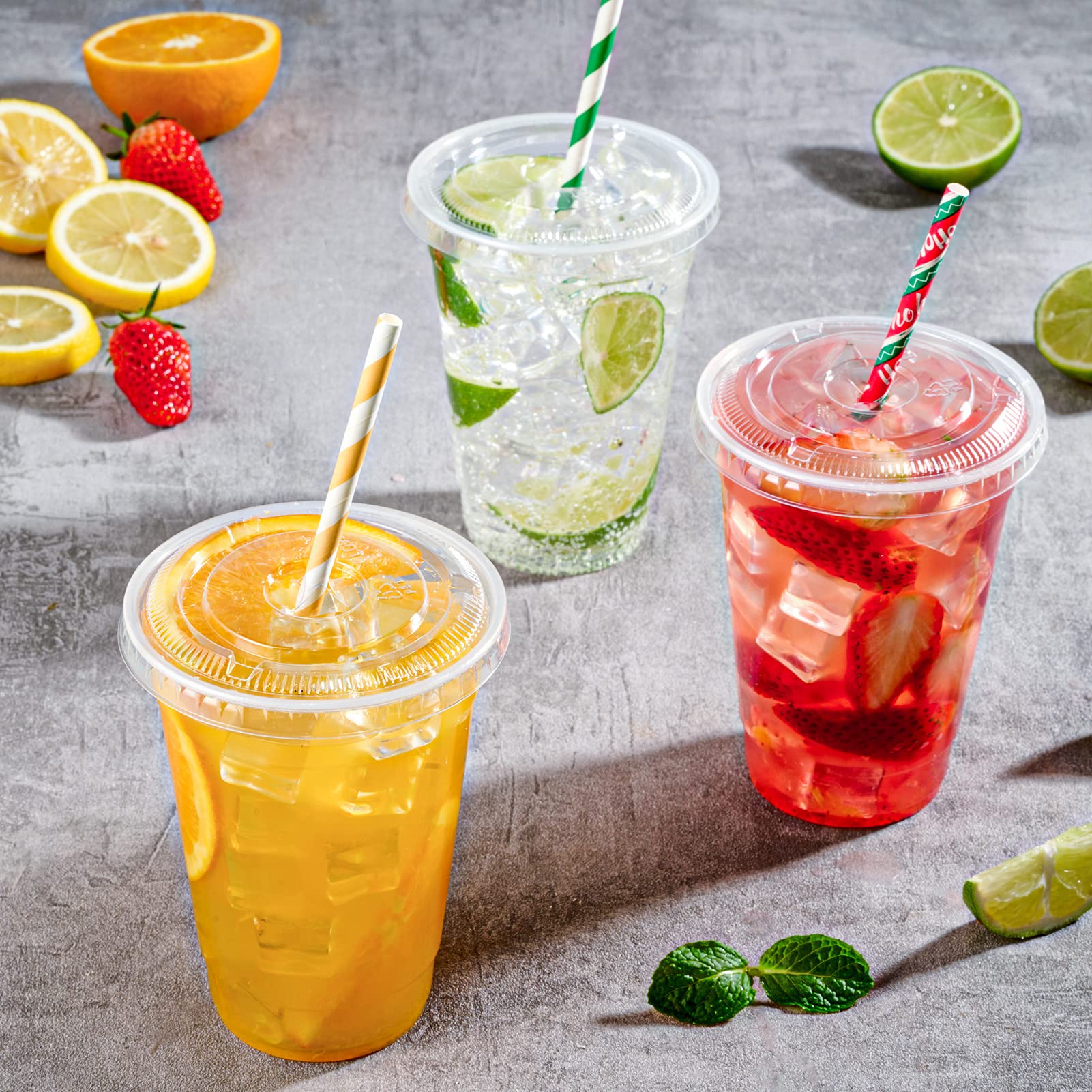 FOCUSLINE 200 PACK 12oz Clear Plastic Cups, Disposable Cold Drinking Cups, 12 Ounce Clear Cups with Dome Lids with Holes for Smoothie, Milkshake, Bubble Tea, Parfait