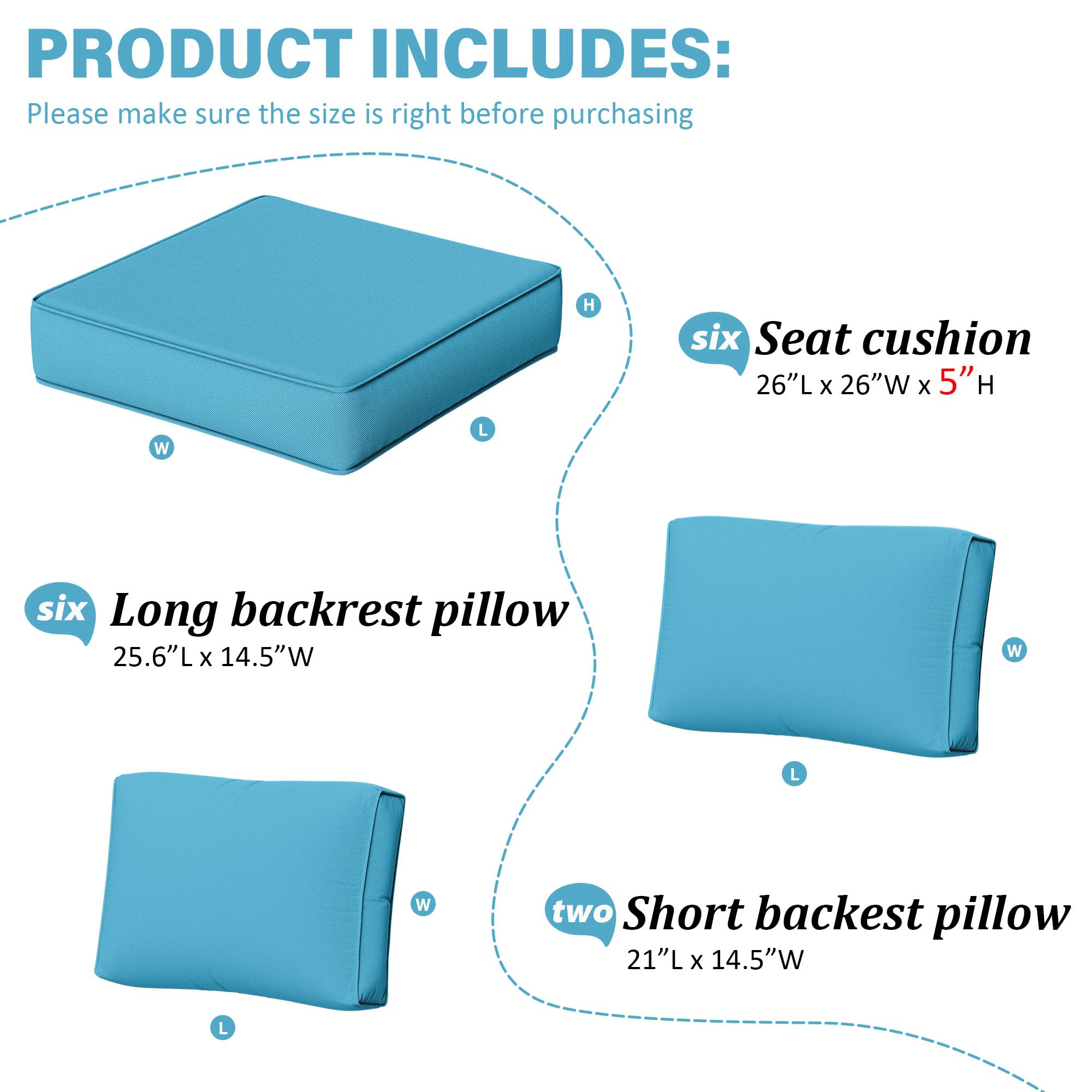 Outdoor Furniture Replacement Cushions, 5" Foam Foam High-Density, Fits 6-seat Sectional Rattan Conversation Set, 14 Piece Patio Water-Resistant Replacement Sofa Cushions, Liner&Cover