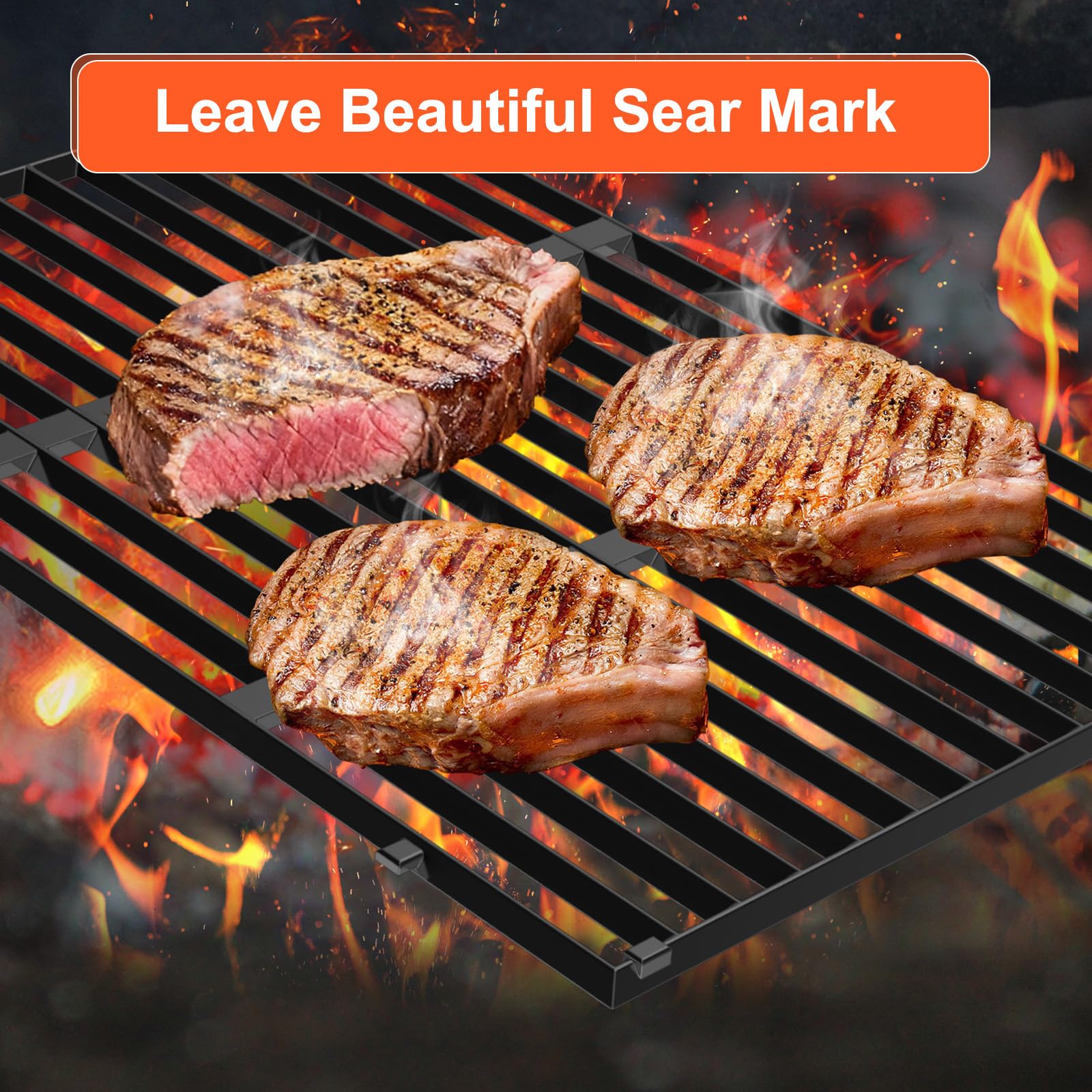 Grill Parts for Weber Genesis 300 Grills with Front Control Knob, Grill Grates for Genesis E310 S310 E/S320 E/S330, 17.5" Flavorizer Bars&Heat Deflectors, 19.5" Grill Grates for Weber 7524 7621 65505