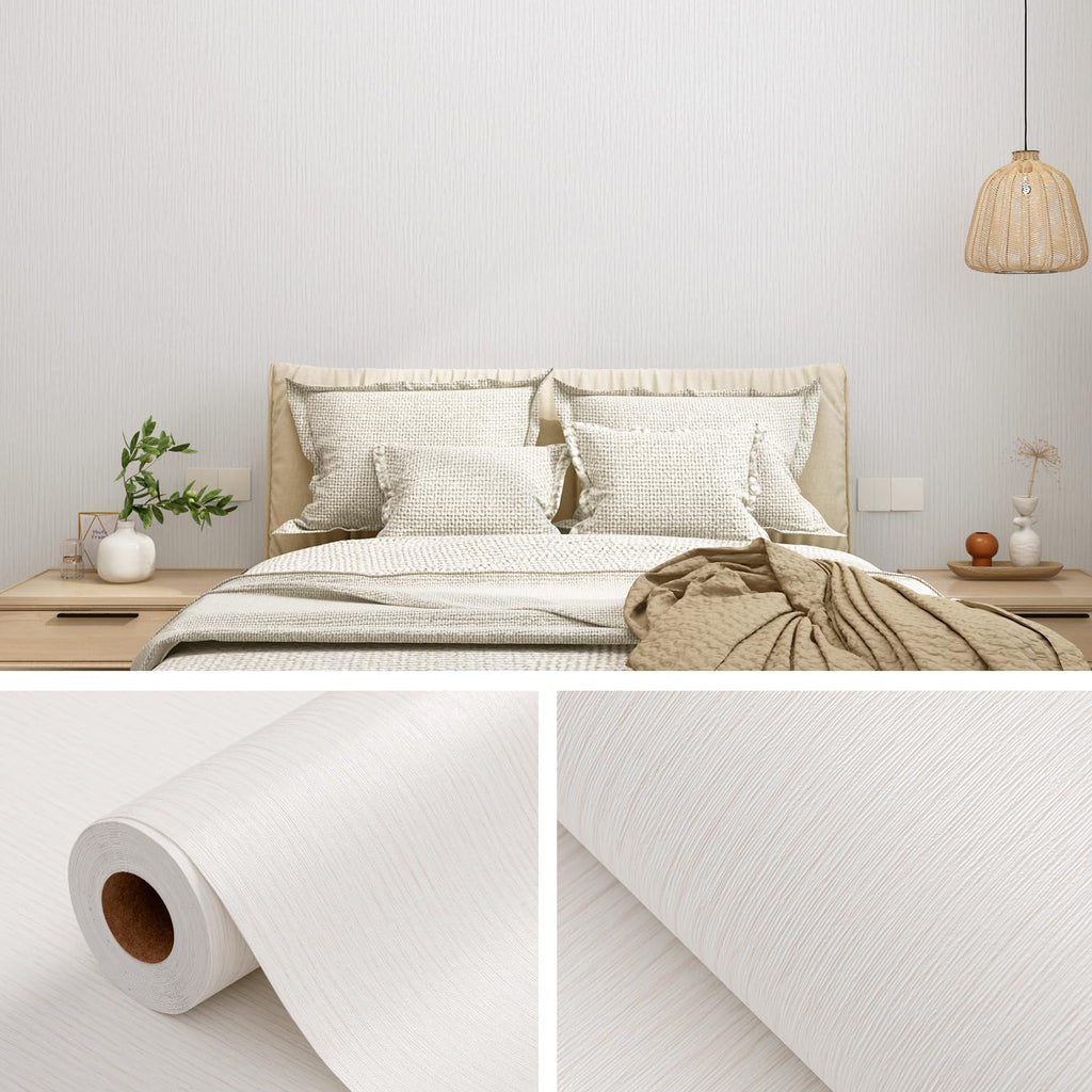 Grasscloth Peel and Stick Wallpaper 20.8"x394" Gray Thick Fabric Textured Linen Classic Faux Grassweave Neutral Removable Wallpaper Vinyl Film Roll for Home Use