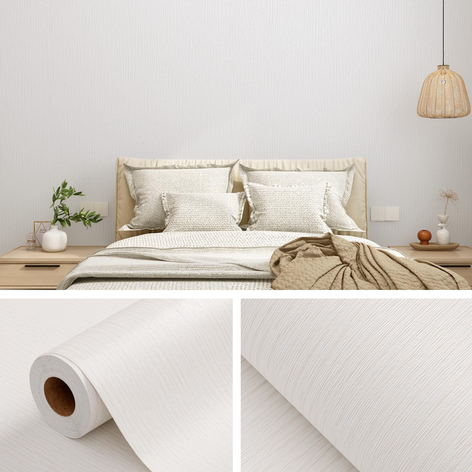 Grasscloth Peel and Stick Wallpaper 20.8"x394" Gray Thick Fabric Textured Linen Classic Faux Grassweave Neutral Removable Wallpaper Vinyl Film Roll for Home Use