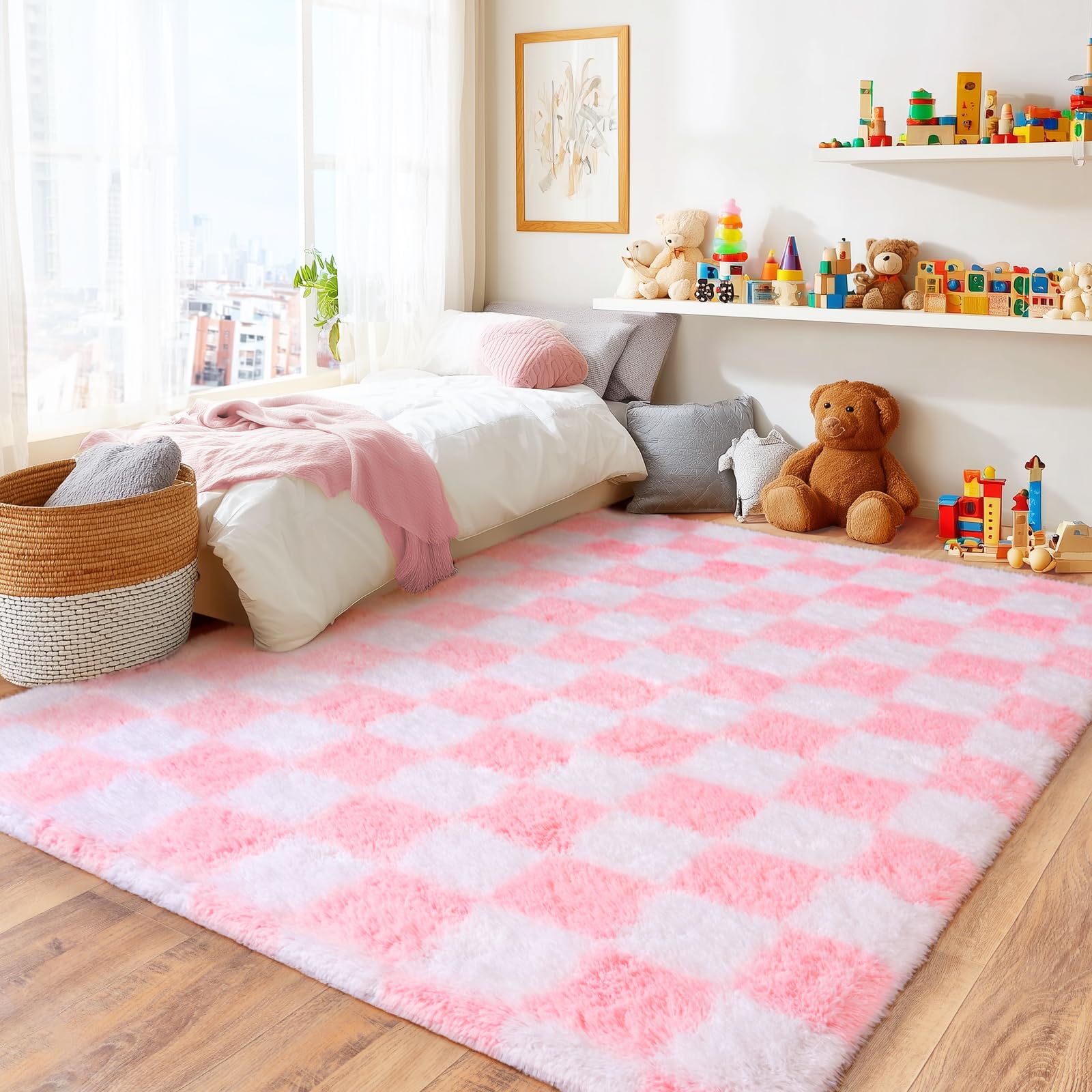 Awaytail Fluffy Rug Washable 2x3 Feet, Pure Black Desk Chair Rug Non-Slip, Super Soft Kids Rug for Boys Nursery Dorm Decor
