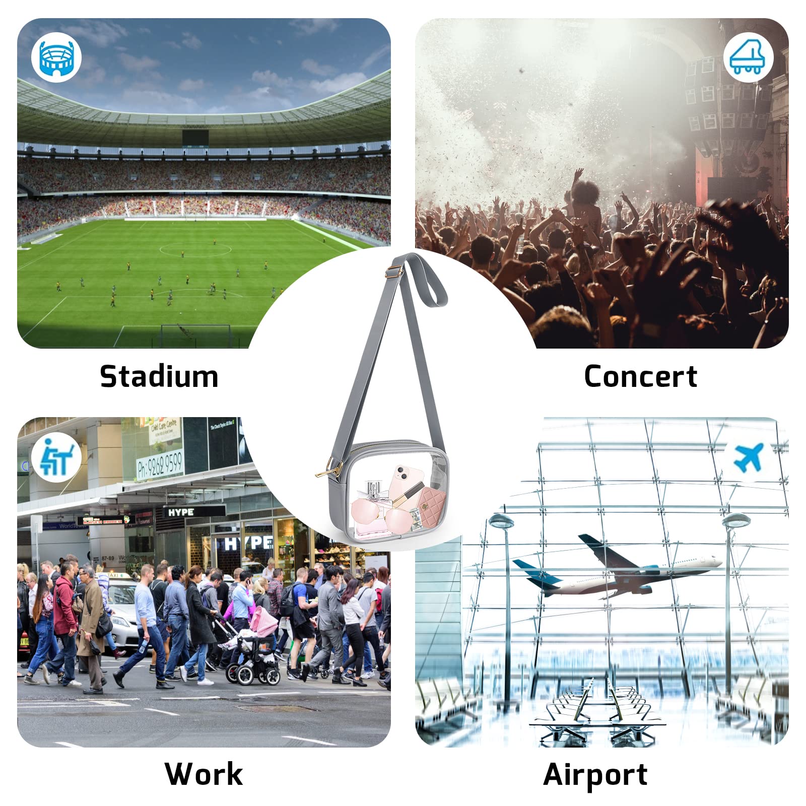 KETIEE Clear Crossbody Bag, Stadium Approved Clear Purse Bag for Concerts Sports Events Festivals