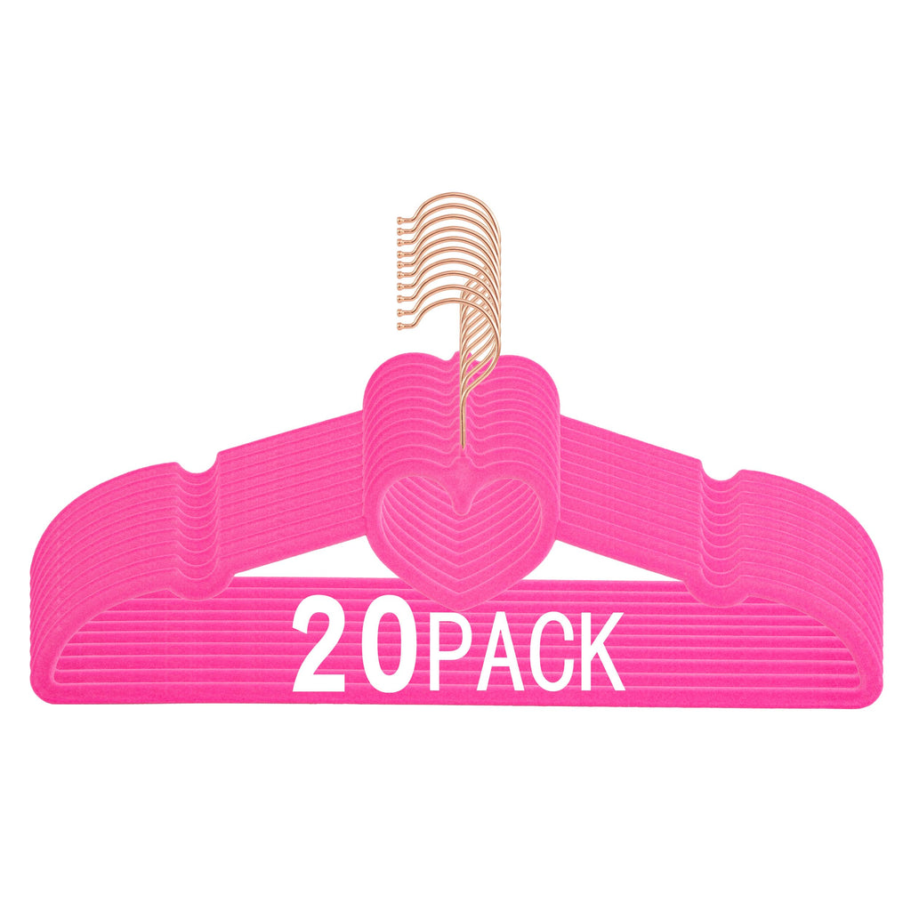 Velvet Hangers 20 Pack,16 Inch Non Slip Adult Heart Hanger (Black) | 360° Swivel Hooks, Cascade Design, Space Saving