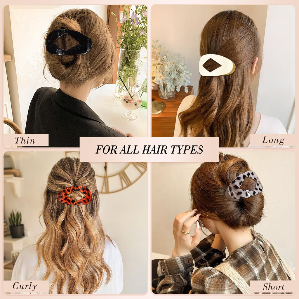 Obeoby 8 Pcs Flat Claw Clips for Women, Strong Hold French Flat Hair Clips for Thick Thin Hair Barrettes Accessories Round Large Medium (Tortoiseshell)