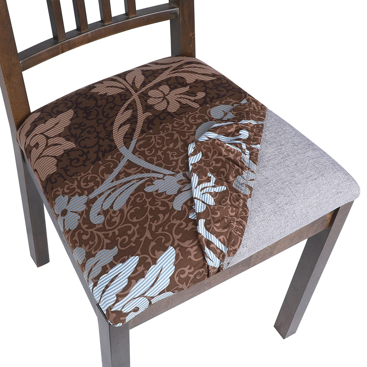 SearchI Seat Covers for Dining Room Chairs Stretch Printed Chair Seat Covers Set of 2, Removable Washable Upholstered Chair Seat Protector Cushion Slipcovers for Kitchen, Office(Ball Flower)