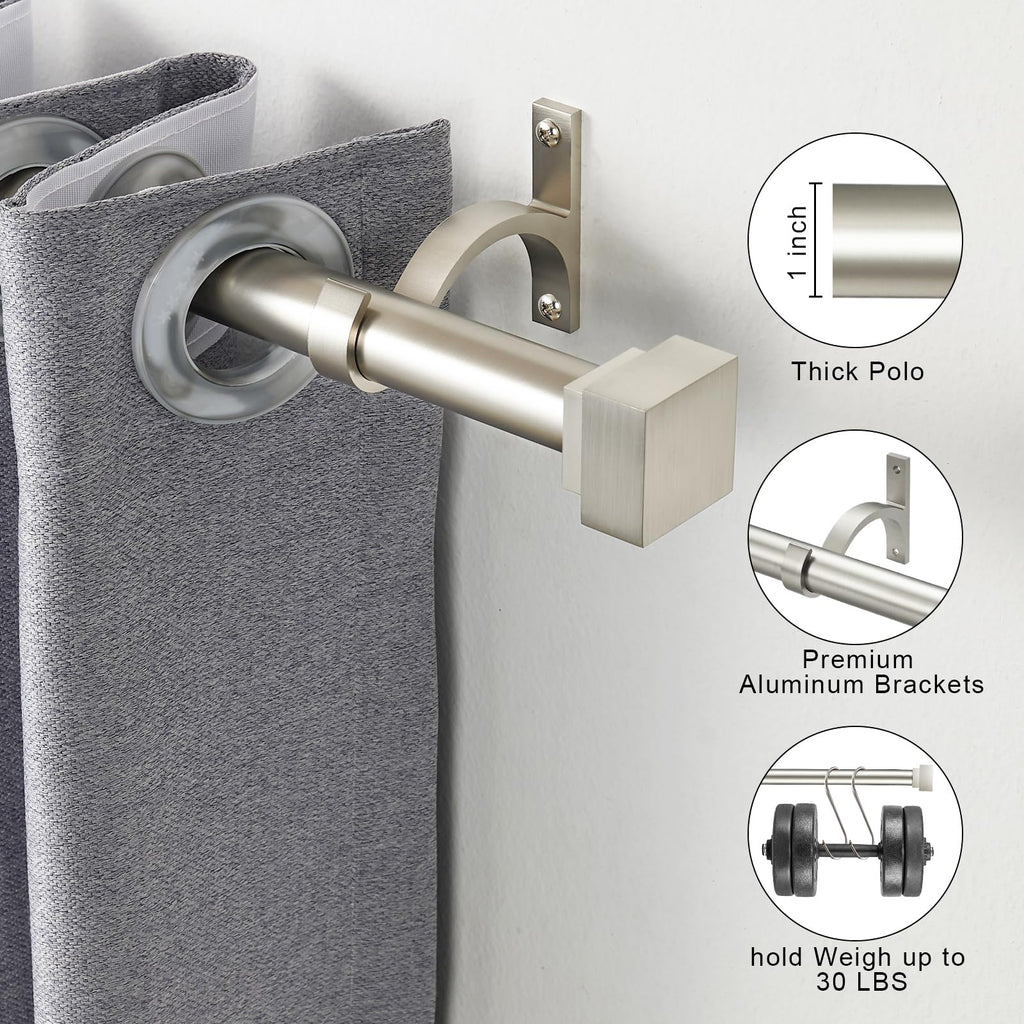 Single Curtain Rods for Windows 28 to 48 Inch(2.3-4ft),1 Inch Diameter Adjustable Heavy Duty Drapery Rods,with Modern Square Aluminum Alloy Finials,Antique Bronze