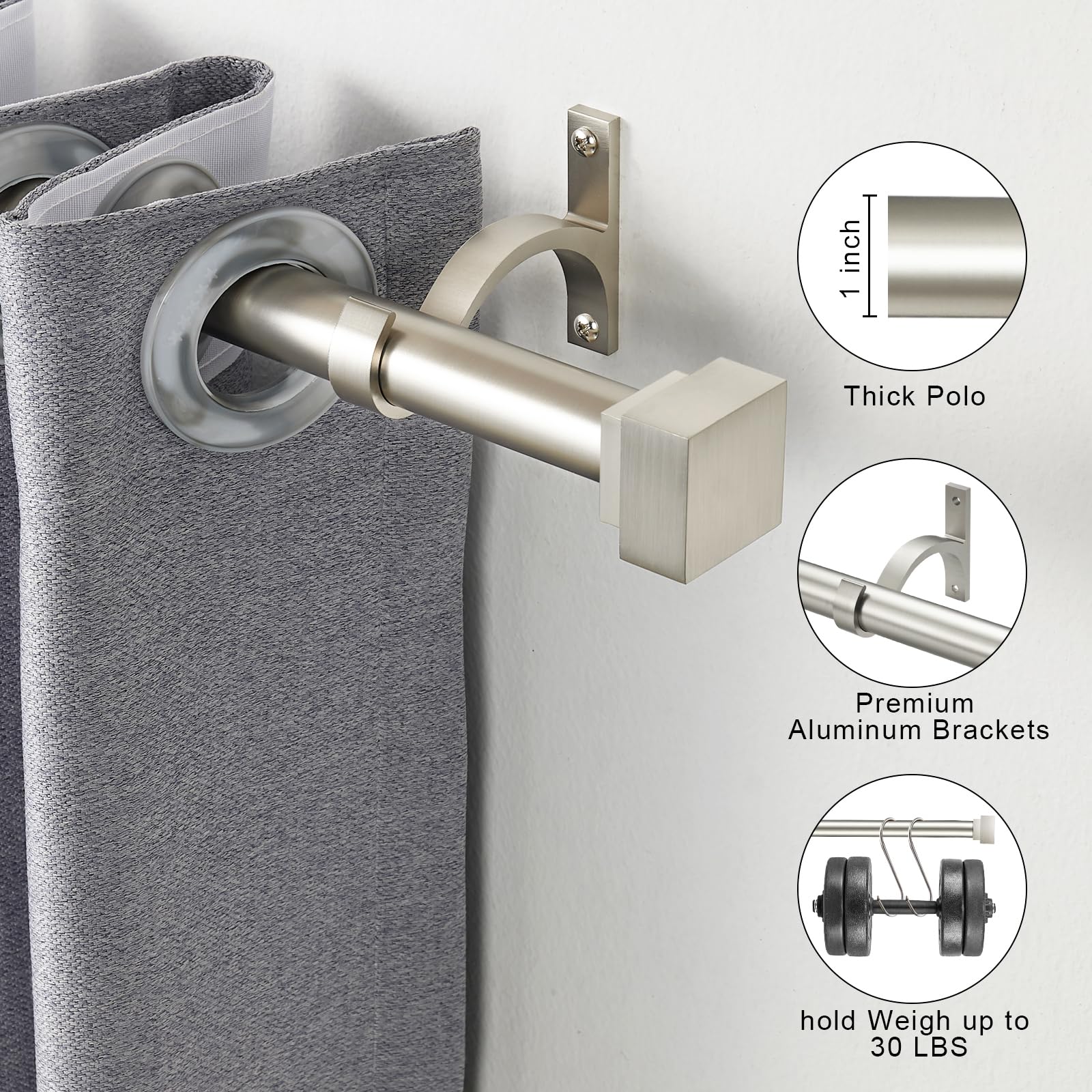 Single Curtain Rods for Windows 28 to 48 Inch(2.3-4ft),1 Inch Diameter Adjustable Heavy Duty Drapery Rods,with Modern Square Aluminum Alloy Finials,Antique Bronze