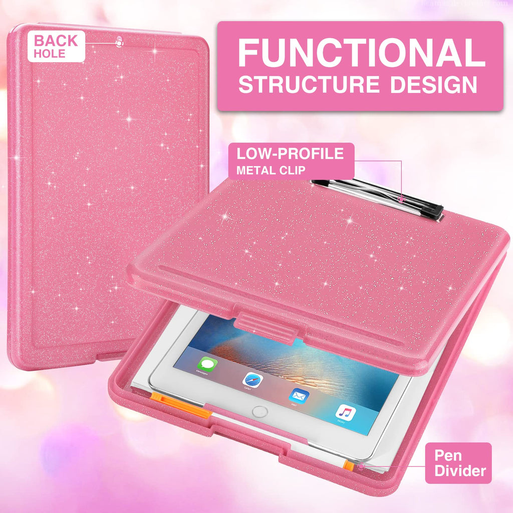Sooez Clipboard with Storage, Plastic Storage Clipboards with Low Profile Clip, Nursing Clip Boards Foldable, Hanging Clipboard Case for Work, Teacher, Classroom Must Haves, Office School Supplies