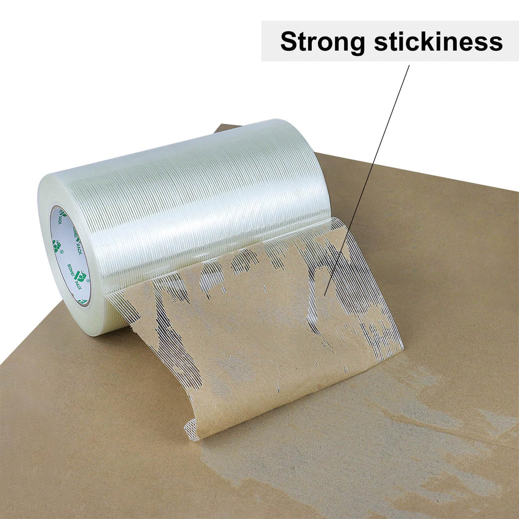 BOMEI PACK Wide Strapping Tape, 4Inch Heavy Duty Reinforced Packing Tape, Fiberglass Filament 60yds 5.5Mil