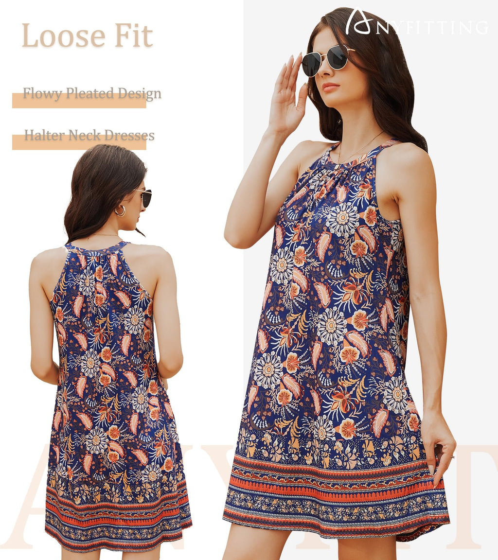 ANYFITTING Summer Dress with Built in Bra Casual Beach Sundress Flowy Halter Mini Short Dresses for Women 2026