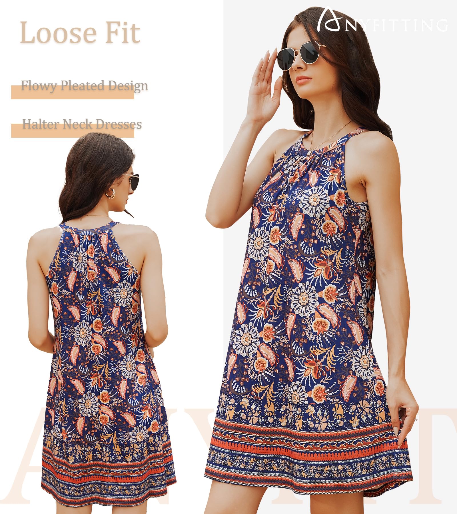 ANYFITTING Summer Dress with Built in Bra Casual Beach Sundress Flowy Halter Mini Short Dresses for Women 2026