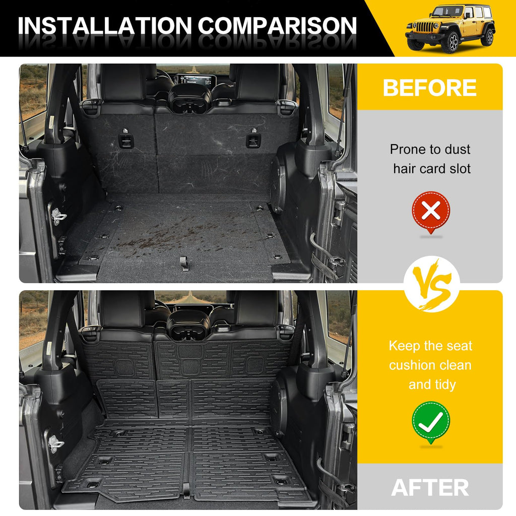 Cargo Mats for 2018-2025 Jeep Wrangler JL Unlimited 4X4 Trunk Mat with Backrest Liner, All Weather TPE Protector Rear Back Seat Mats for 18-25 Wrangler JL 4X4 4 Door Accessories