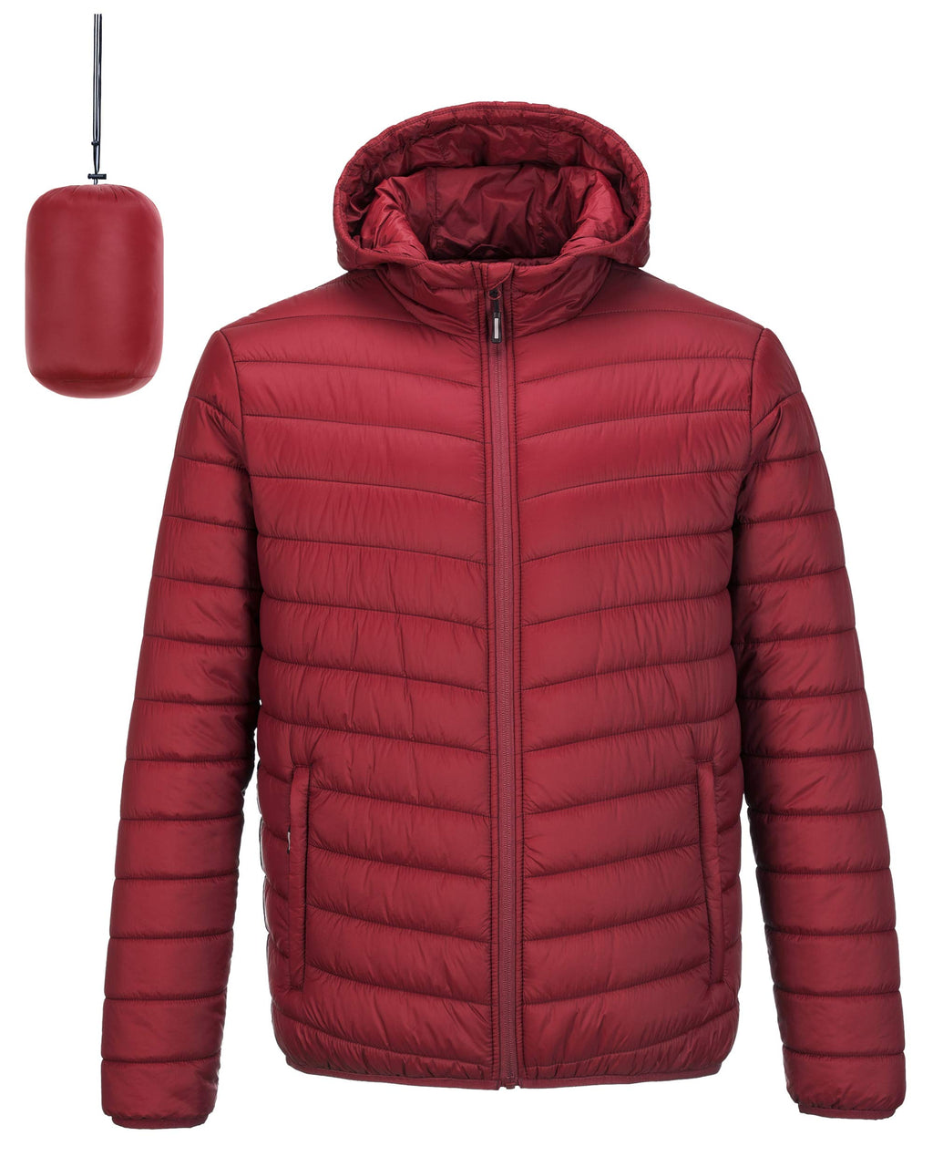 Outdoor Ventures Men's Lightweight Packable Hooded Puffer Jacket Insulated Winter Coat for Snow Ski Traveling