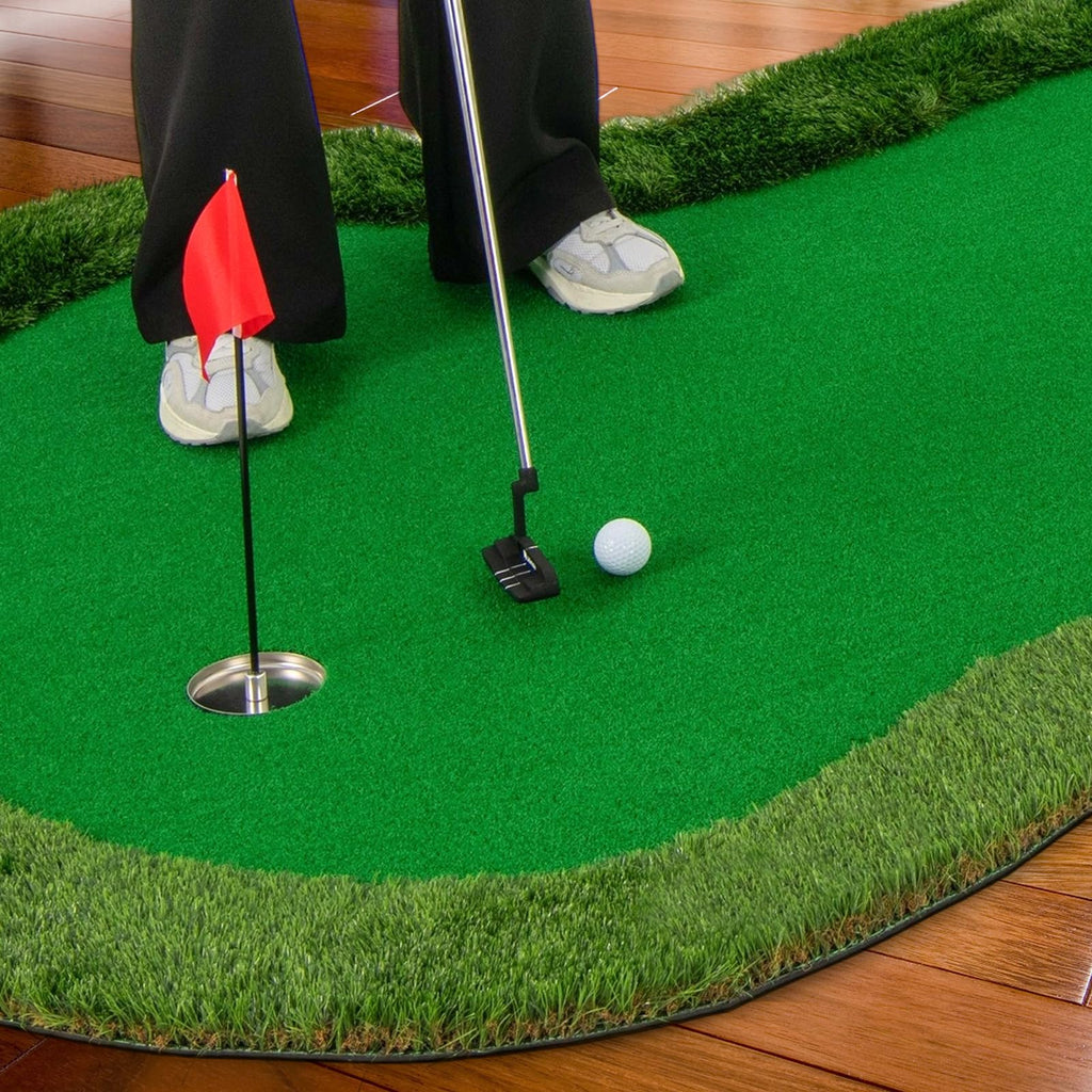 Tangkula 10 FT Golf Putting Green, Large Professional Golf Training Mat with Realistic Artificial Grass Turf, 3 Holes, 3 Flags and Cups for Indoor Outdoor Putting Practice