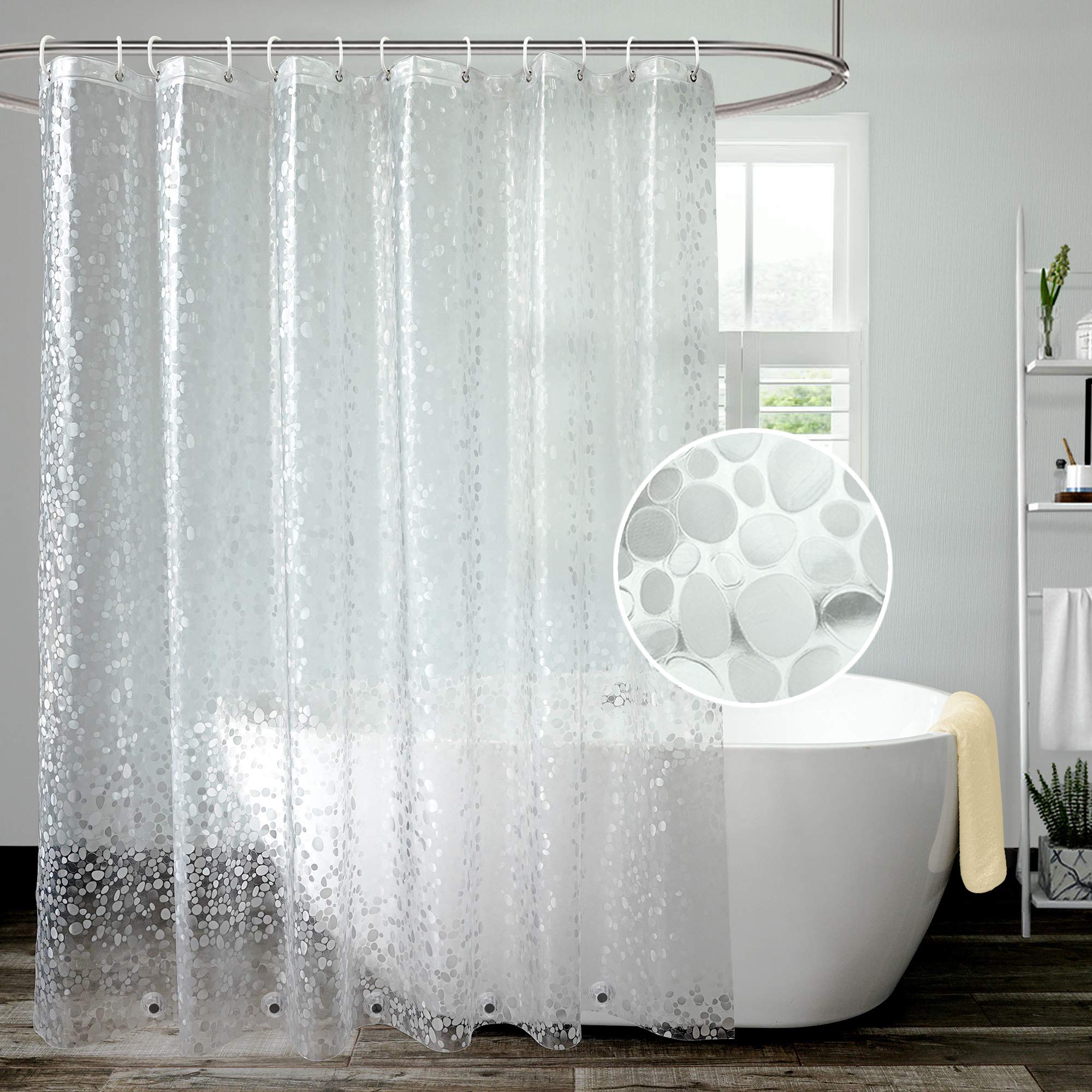 AooHome Eva Small 36x72 Inches Shower Liner, See Through Clear 8 Gauge Bathroom Curtain with Hooks, Bottom Magnets, Water Repellent, Heavy Duty, Rust Proof Grommets