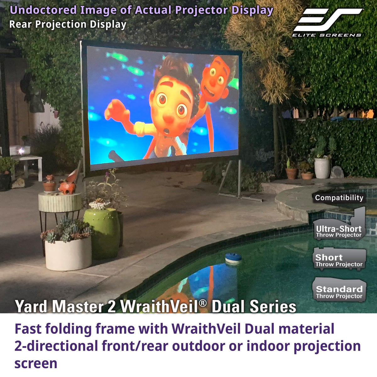 Elite Screens 100-inch Wraith Veil DUAL, 16:9, 0.8 Gain, 150° Viewing Angle, Front & Rear Projection Screen, Yardmaster 2 OMS100H2-Dual