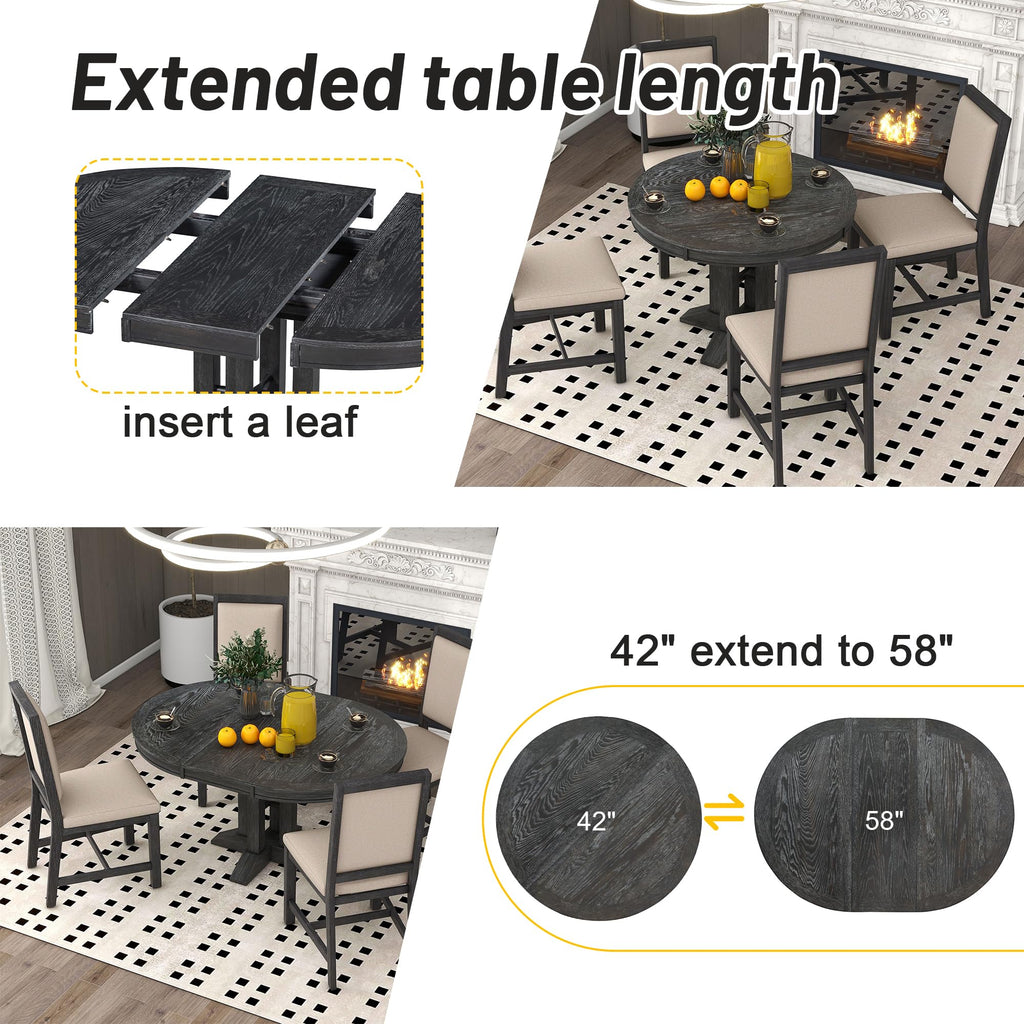 LUMISOL Round Dining Table for 4-6 People, 41"-57" Extendable Kitchen Table with 16" Removable Leaf for Small Places, Kitchen, Dining Room, Espresso