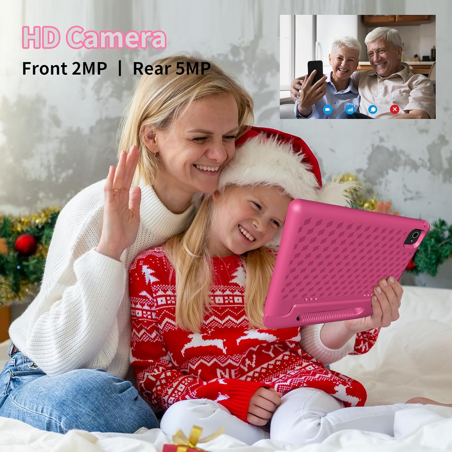 VNEIMQN 10.1 Inch Android 14 Tablet, 64GB Storage, Octa-Core Processor, WiFi Bluetooth, Dual Cameras, Protective Case Pink Included, Support Play Store