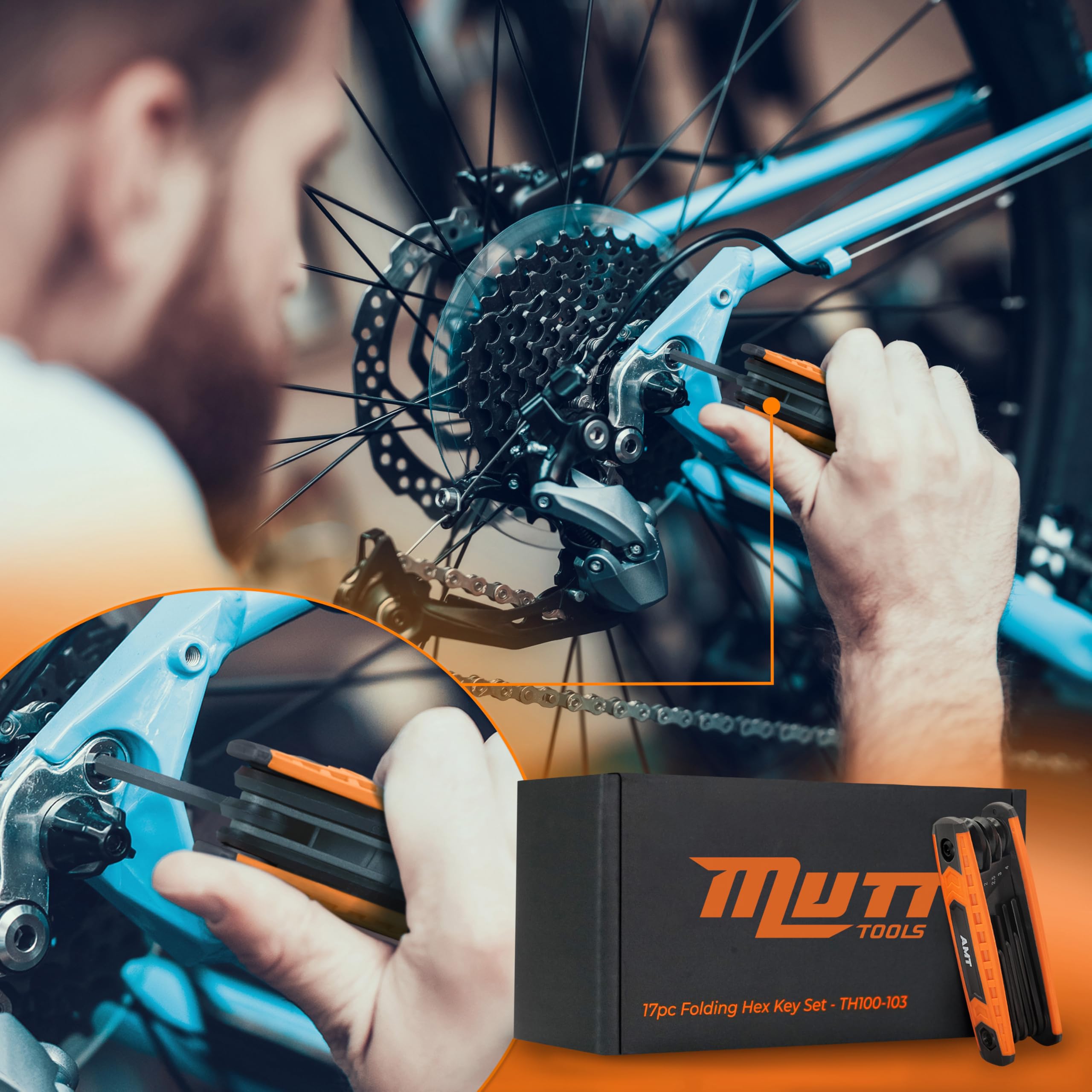Mutt Tools 17pc Folding Allen Key Set - SAE & Metric Hex Wrench Set with Color-Coding - Compact Allen Wrench Tool for Bikes, DIY, Archery - Keys with Size Markings