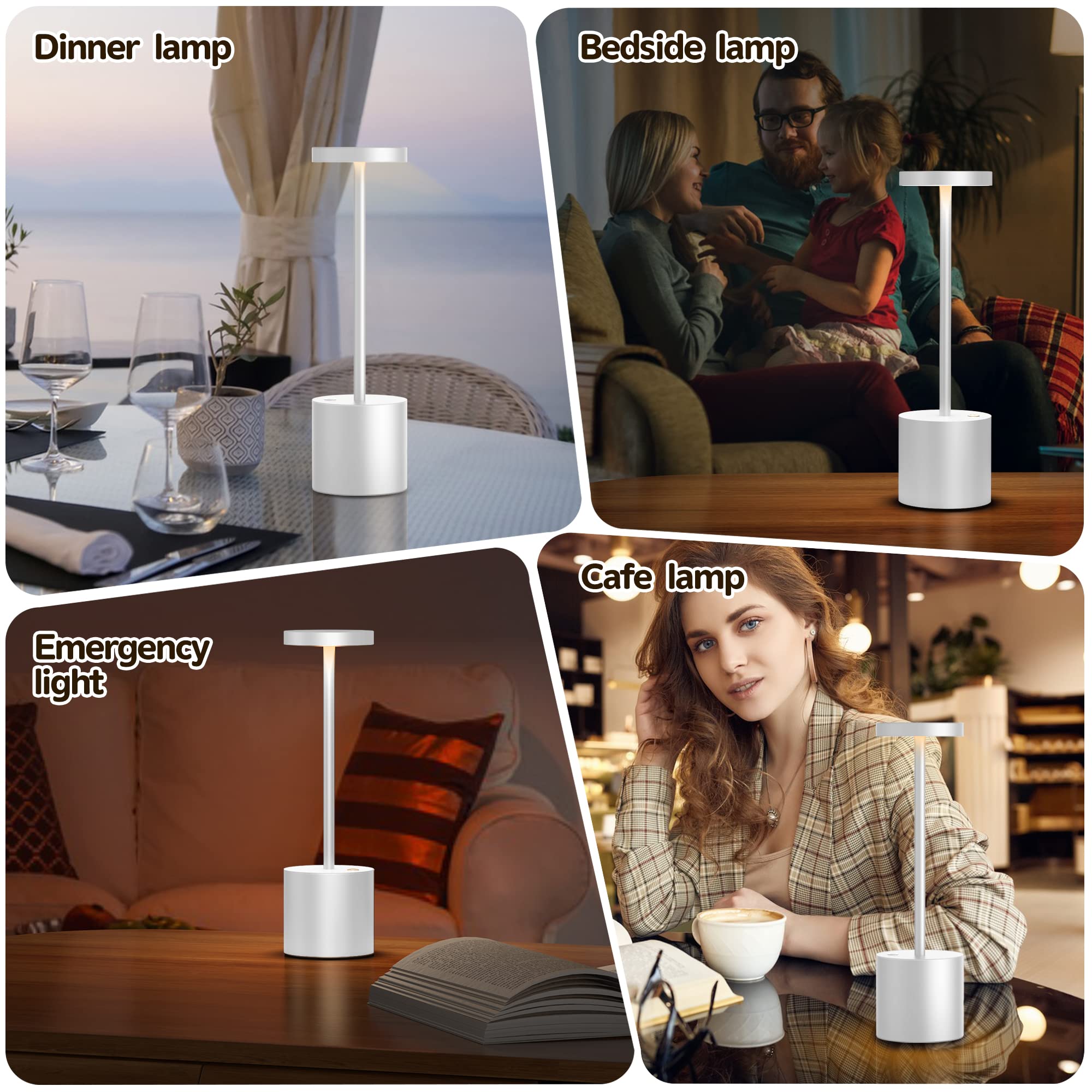 2Pack Cordless Table Lamp, Rechargeable LED Battery 5000mAh Metal USB Portable Powered Desk Lamp, 3 Levels Brightness Light for Restaurants Outdoor (2pack 10.25in Titanium)