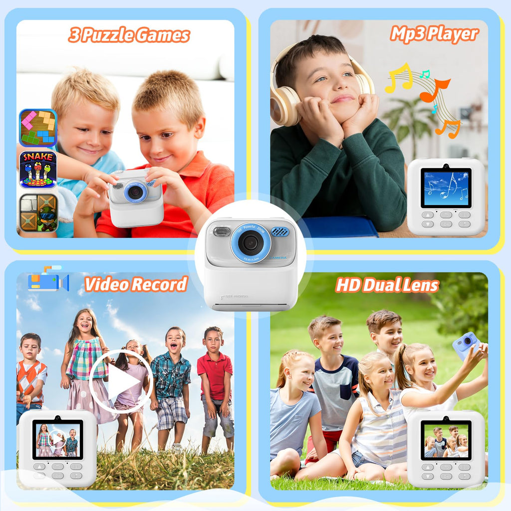 Kids Instant Digital Cameras for Boys and Girls, 1080P HD Dual-Lens Selfie Digital Camera with Print Paper & 32G Card, Christmas Birthday Gifts Toys for Toddler and Teenagers Age 3-16 Years Old