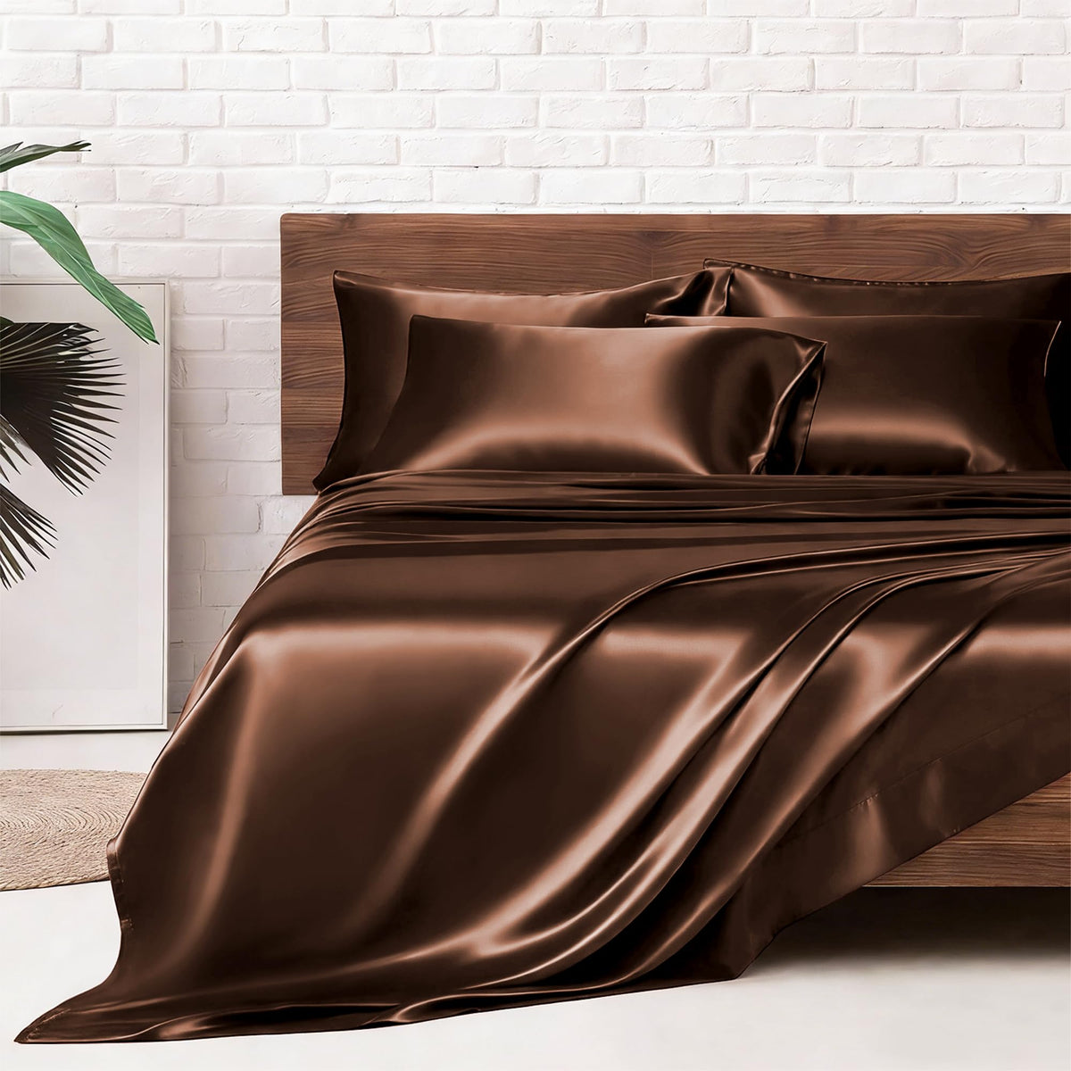 MR&HM Satin Sheets with Elastic Corner Straps, Twin Size 3-Piece Silky Bedding Set, Deep Pocket 15 Inches, Good for Hair & Skin (Twin, Black)