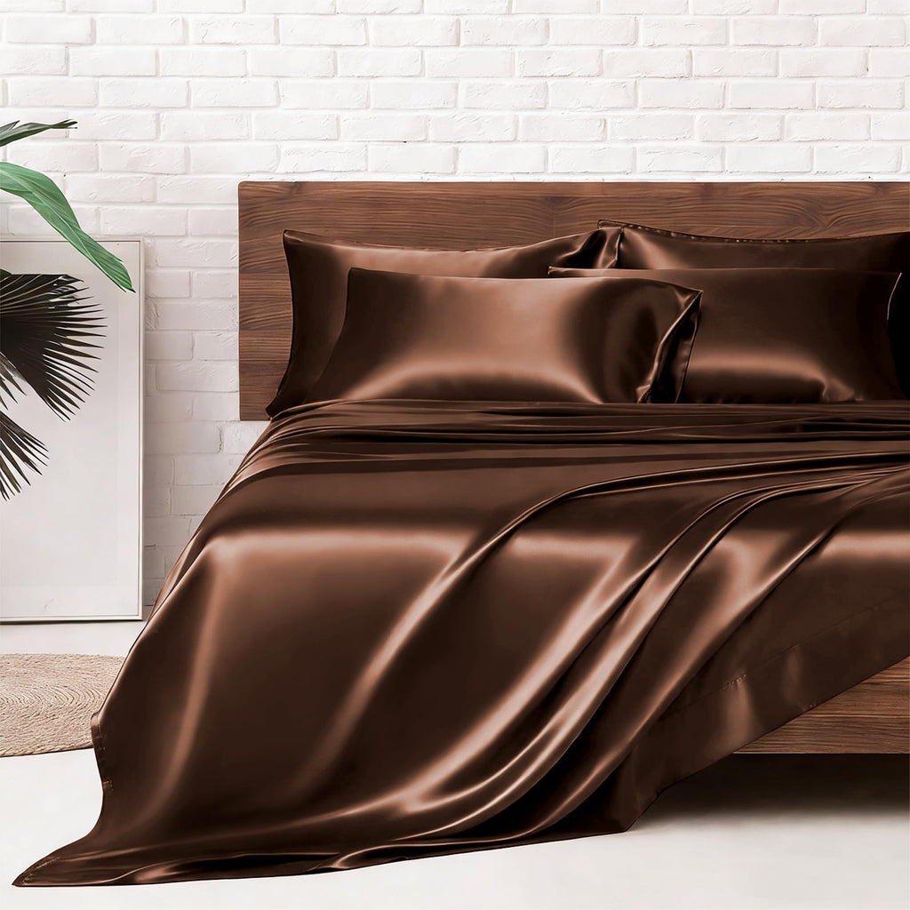 MR&HM Satin Sheets with Elastic Corner Straps, Twin Size 3-Piece Silky Bedding Set, Deep Pocket 15 Inches, Good for Hair & Skin (Twin, Black)