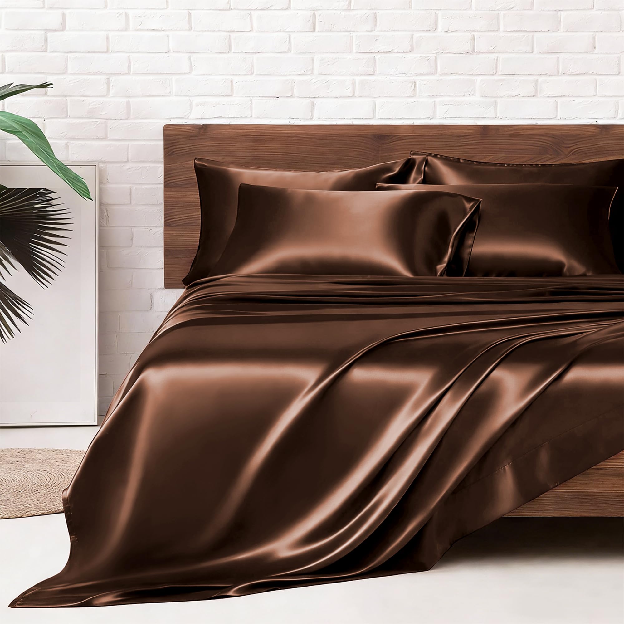 MR&HM Satin Sheets with Elastic Corner Straps, Twin Size 3-Piece Silky Bedding Set, Deep Pocket 15 Inches, Good for Hair & Skin (Twin, Black)