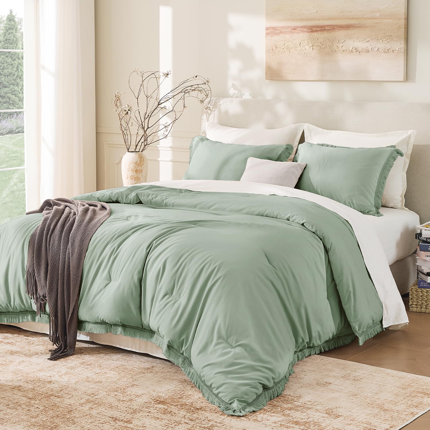 Andency Comforter Full Size Set Burnt Orange, 3 Pieces Boho Terracotta Winter Lightweight Bedding Comforter Sets, All Season Rust Tassel Bed Set (79x90In Comforter & 2 Pillowcases)