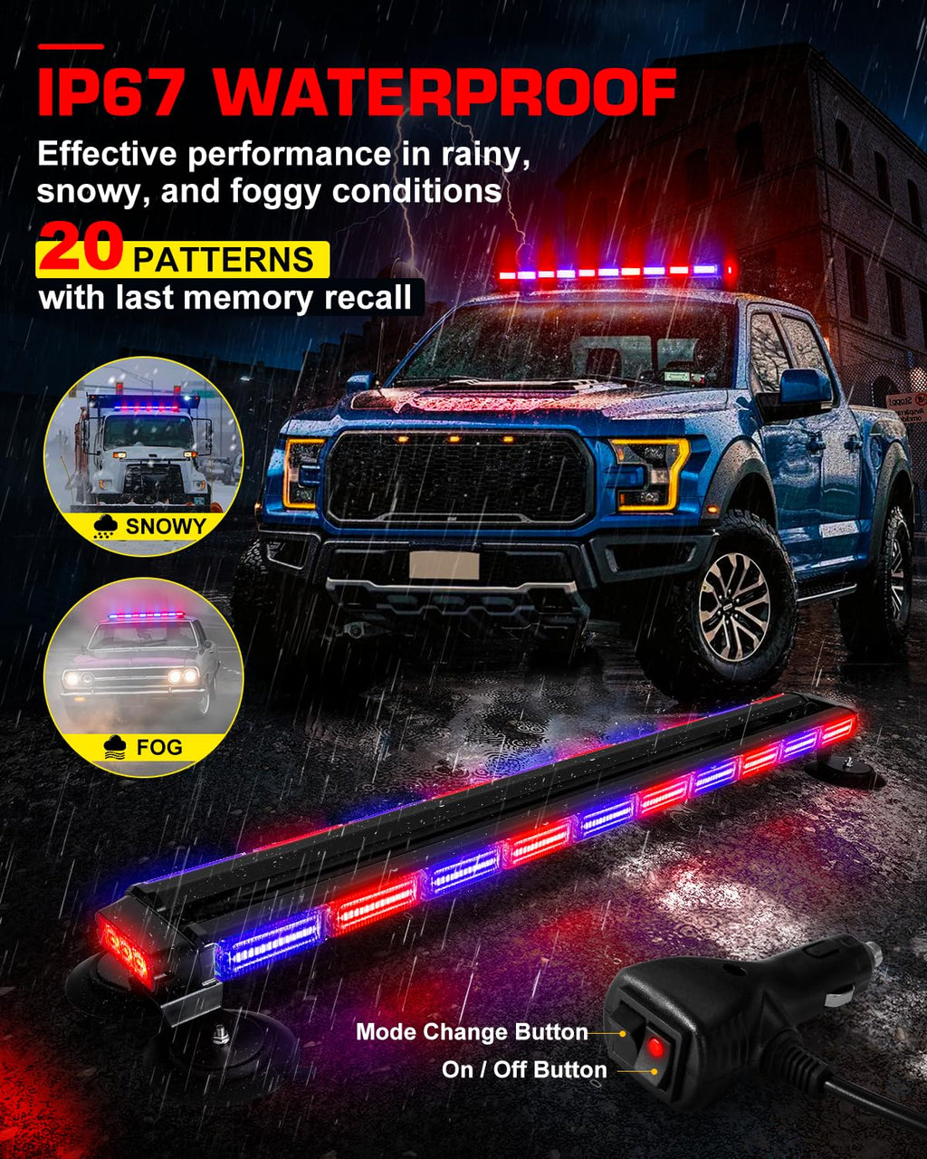 42" Roof Top Strobe Light Bar Amber White Emergency Traffic Advisor Lights, Double Side Warning Safety Flashing w/Magnetic Mount for Construction Vehicles Plow Trucks Pickup, Amber/White